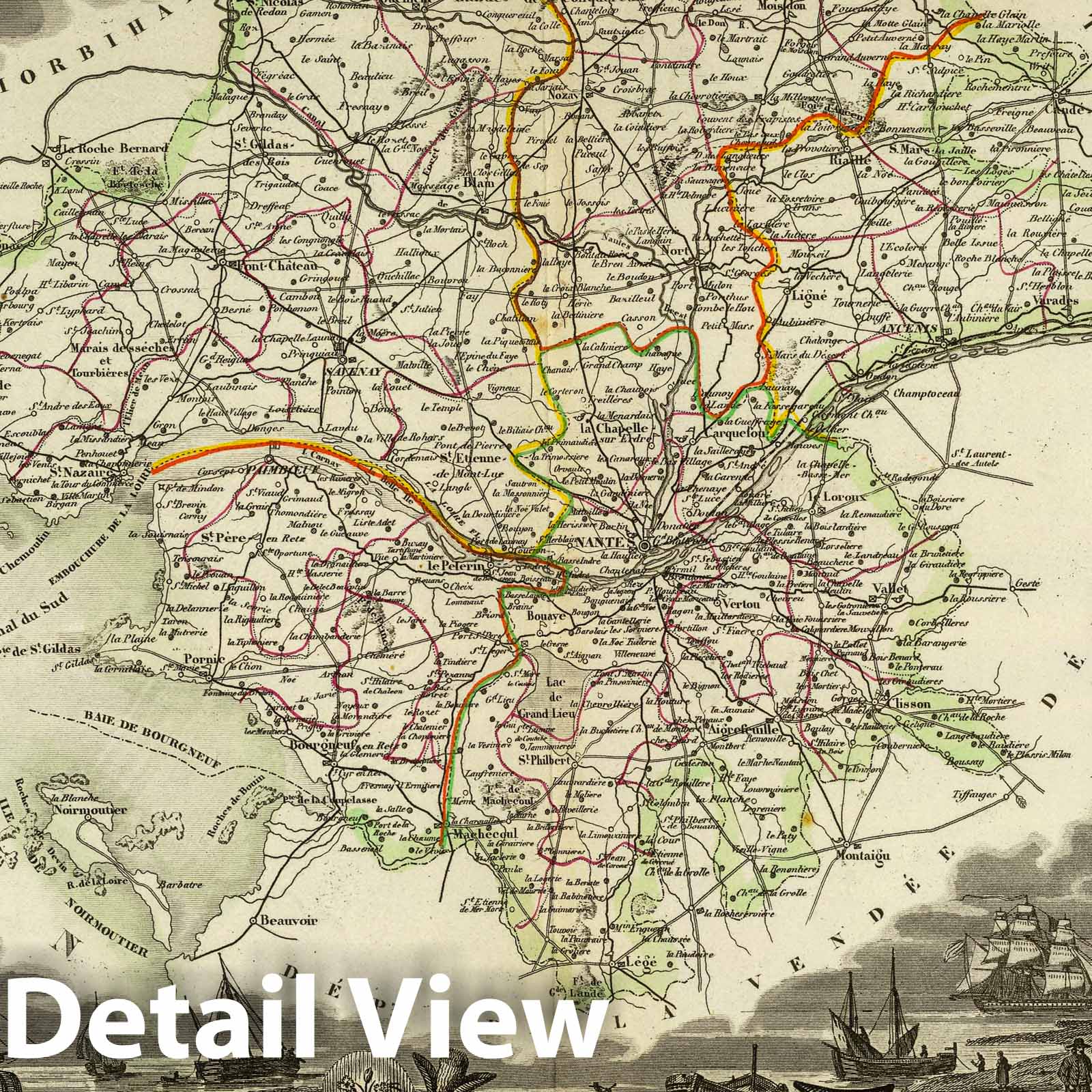 Loire-Inférieure, France - Railroad Map, 1856 - Historical Map Print