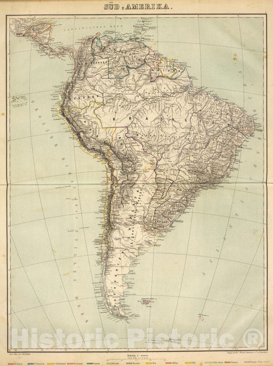 Historic Map : 1864 Sud-Amerika. - Vintage Wall Art