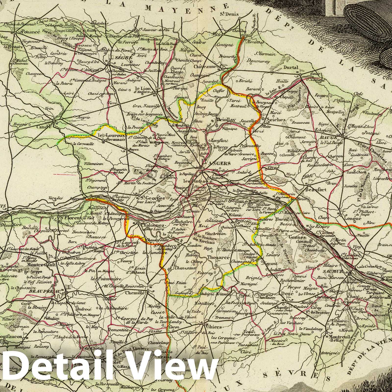 Maine-et-Loire, France - Railroad Map, 1856 - Atlas National Illustré