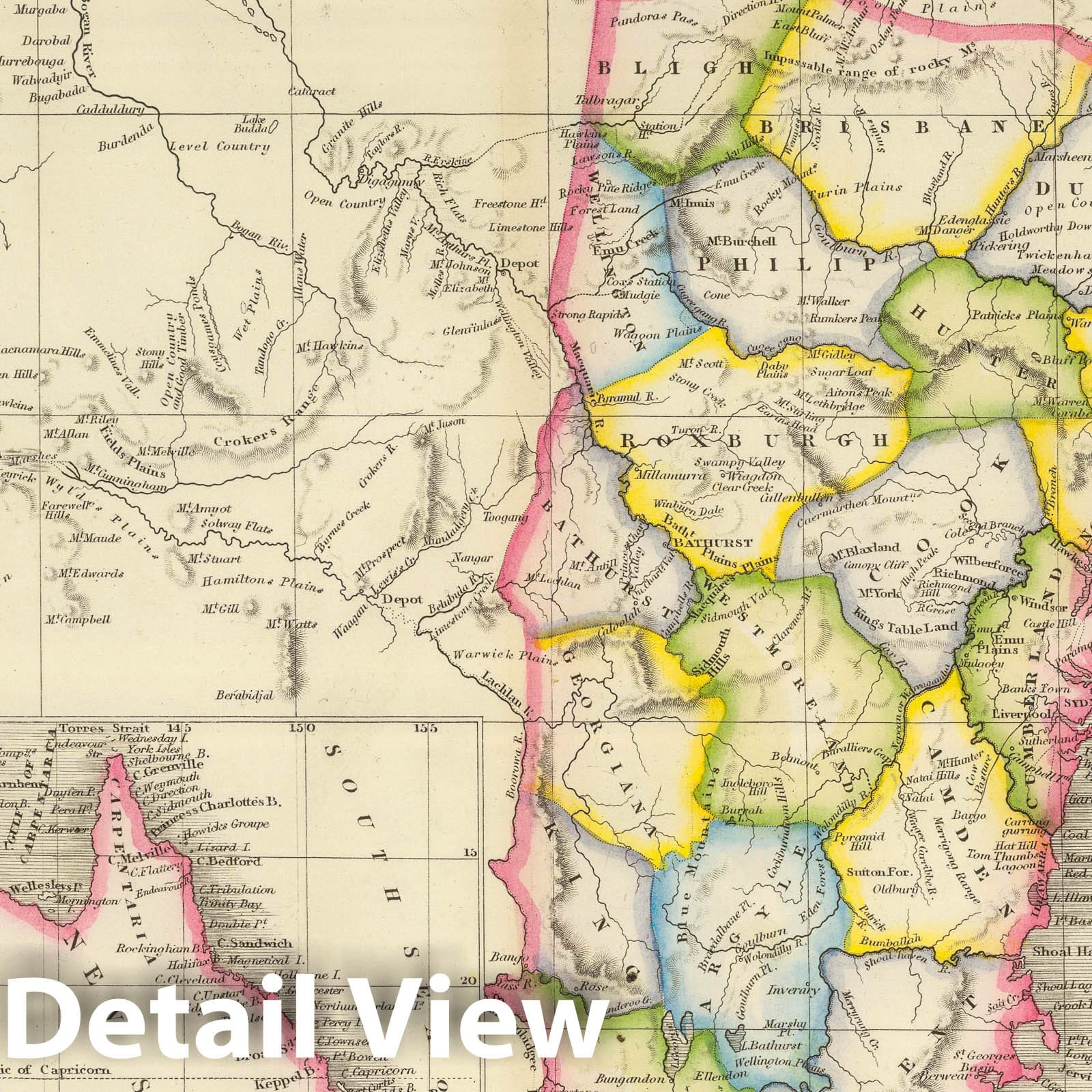 New South Wales, Australia - Road Map, 1844 - Historical Map Print