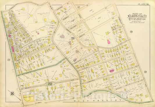 Historic Map : City Atlas - 1895 36. Wards 21-22. - Vintage Wall Art