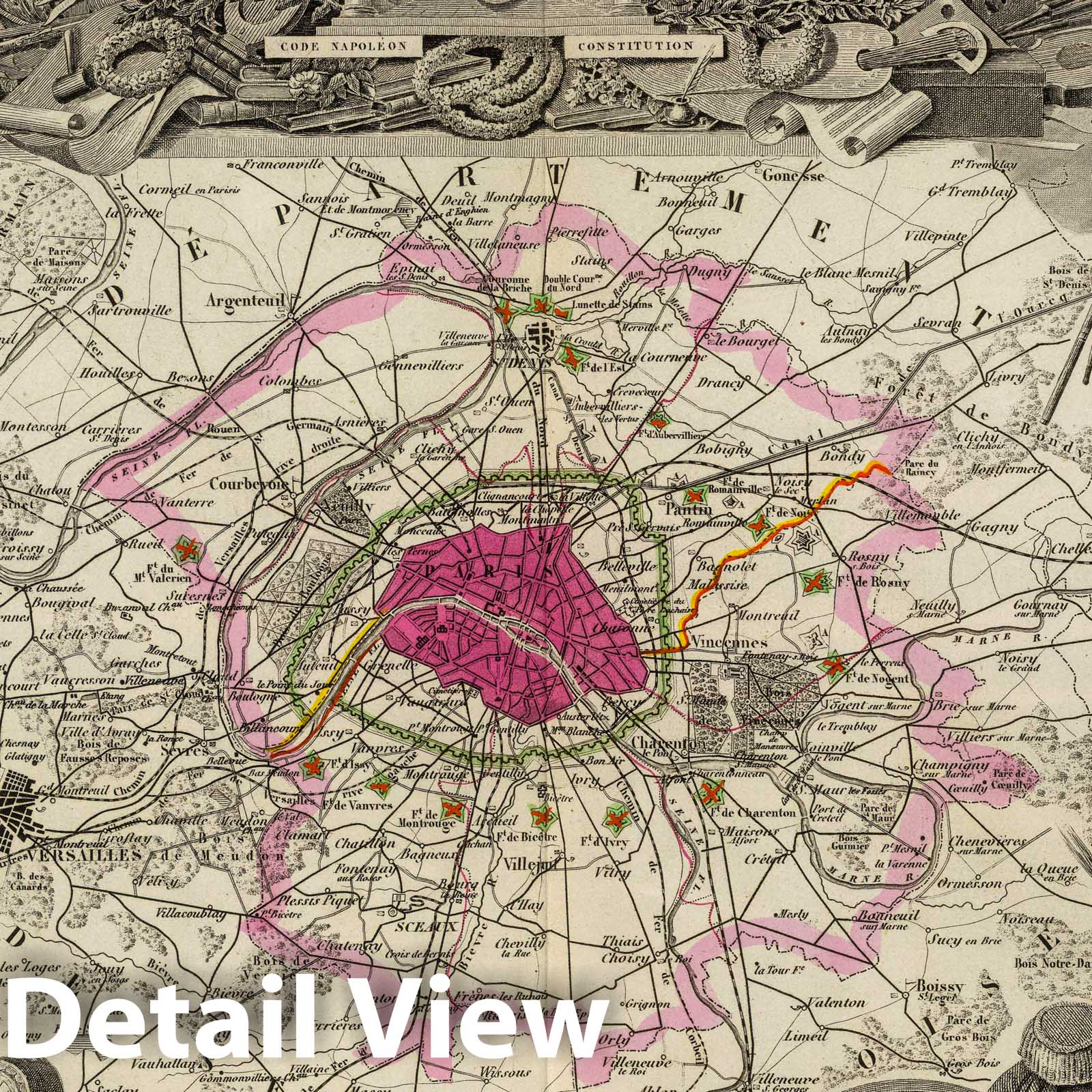 Seine Department - Railroad Map, 1856 - Historical Map Print