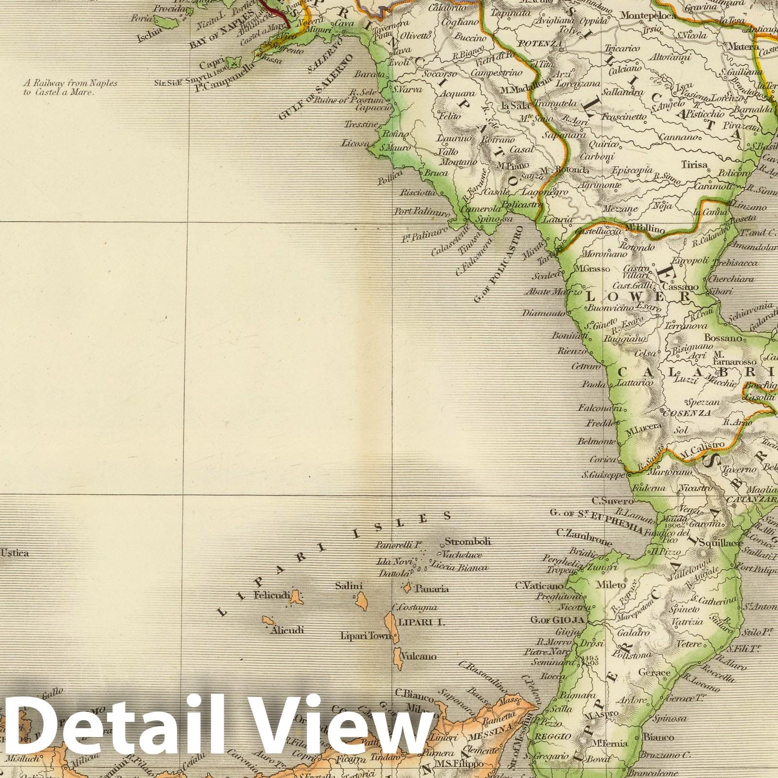 South Italy with Sardinia - Railroad Map, 1844 - Historical Map Print