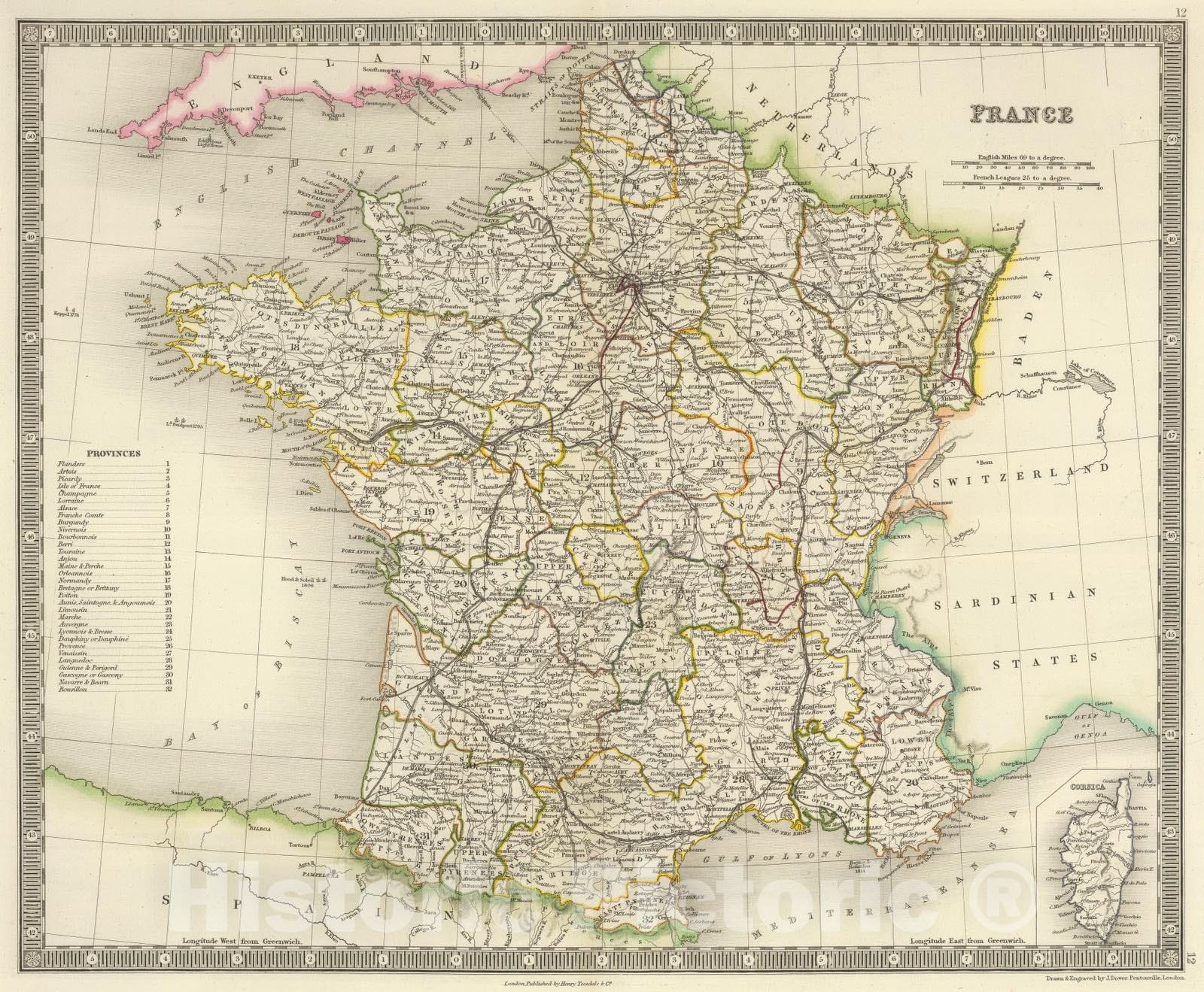 Historic Map : 1844 France. - Vintage Wall Art