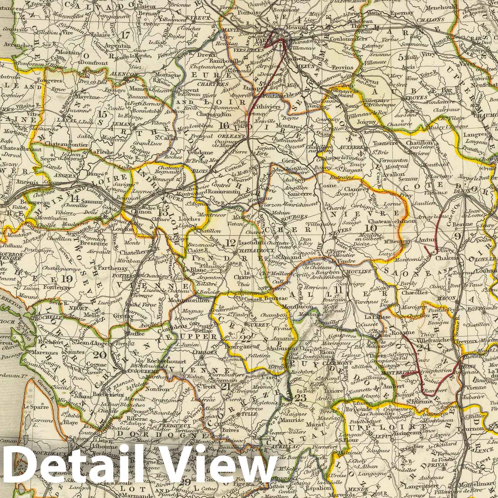 France - Railroad Map, 1844 - Historical Map Reproduction