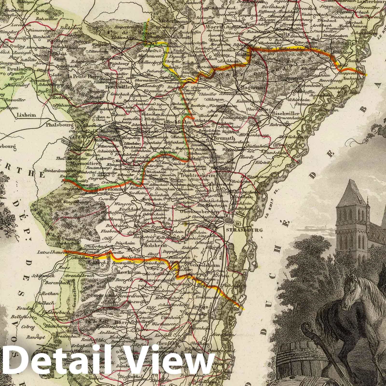 Bas-Rhin - Road Map, 1856 - Historical Map Print