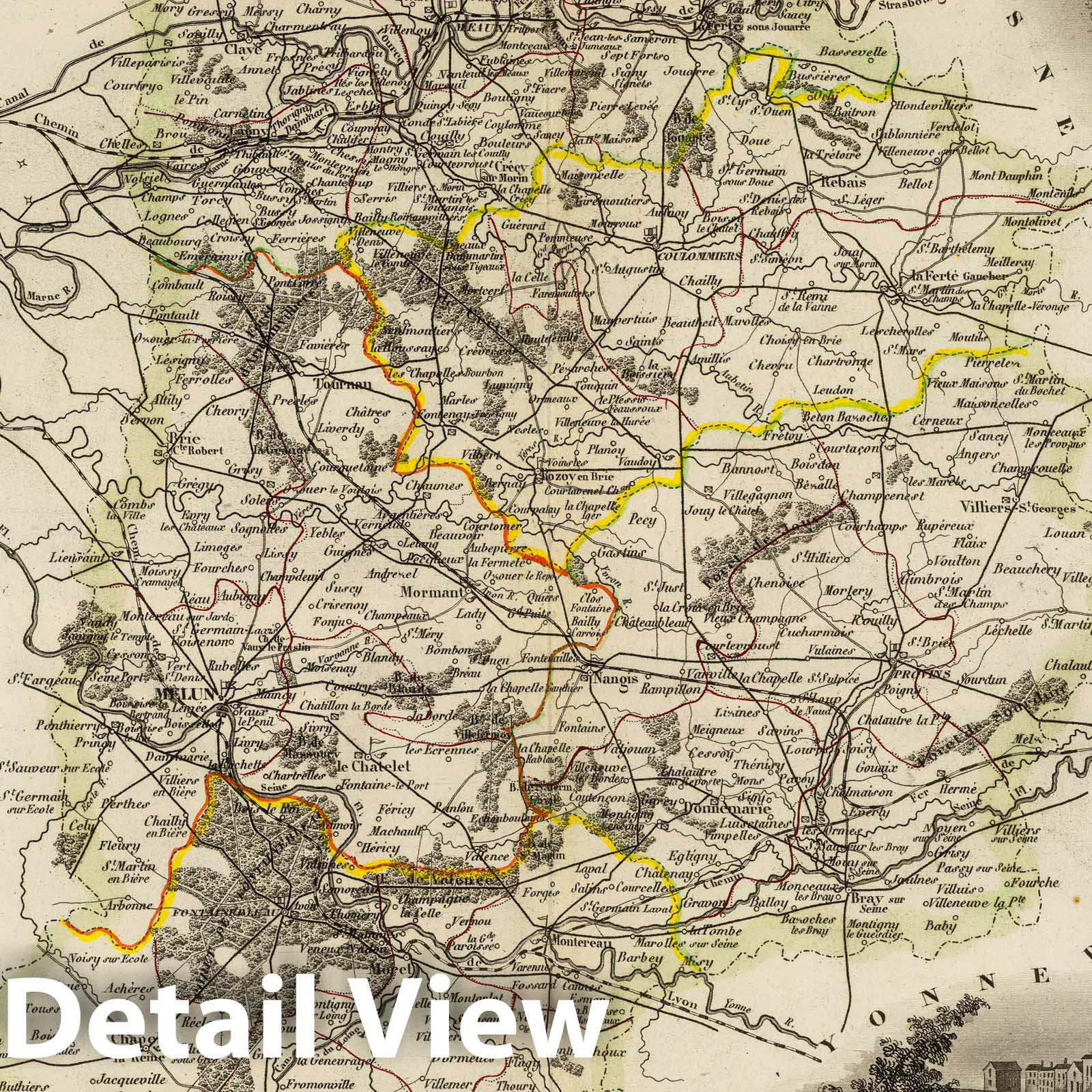 Seine-et-Marne, France - Railroad Map, 1856 - Atlas National Illustré