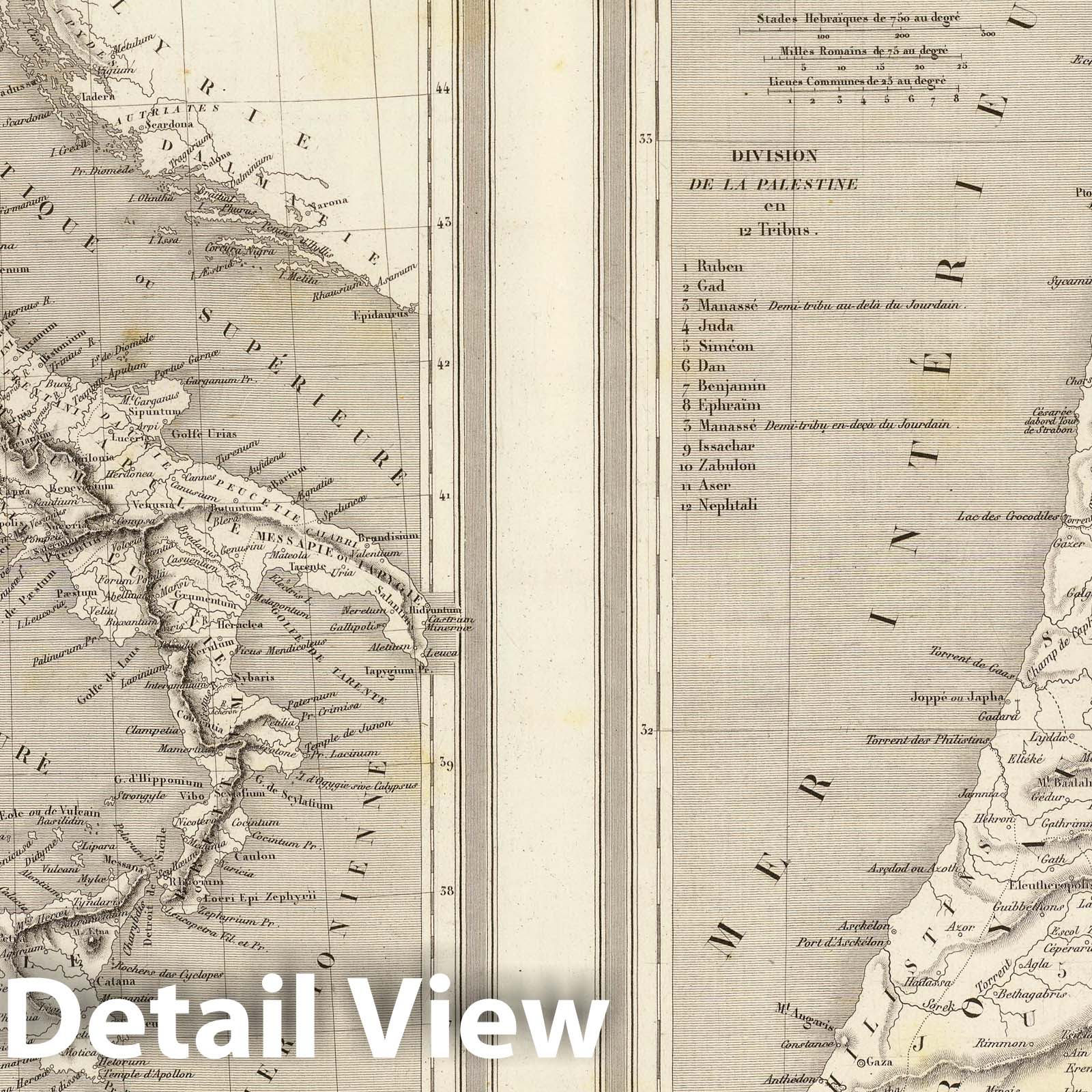 Ancient Italy and Ancient Palestine - River Map, 1837 - Historical Map Print