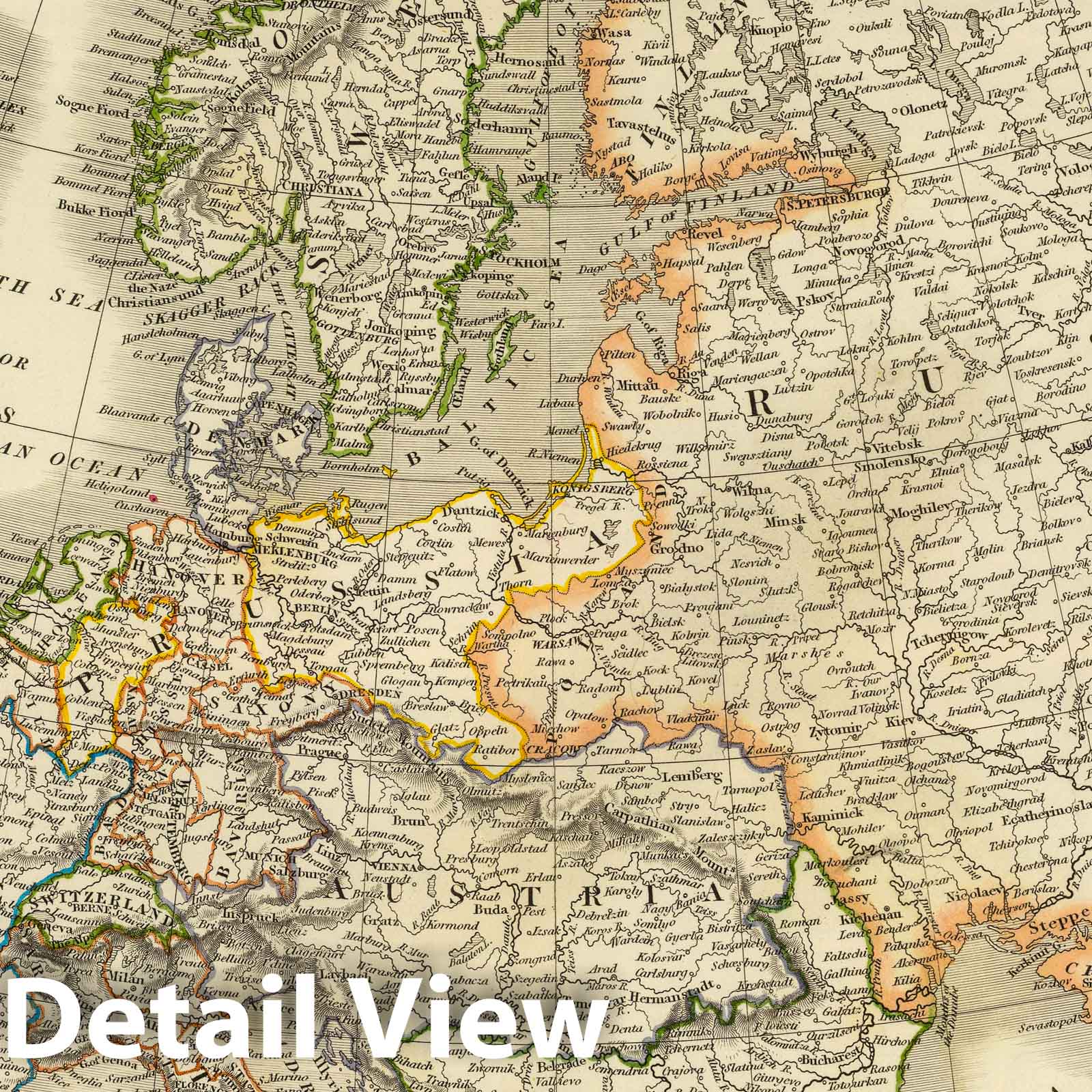 Europe - River Map, 1844 - Historical Map Print