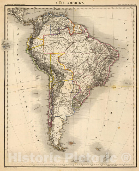 Historic Map : 1865 Sud-Amerika. - Vintage Wall Art