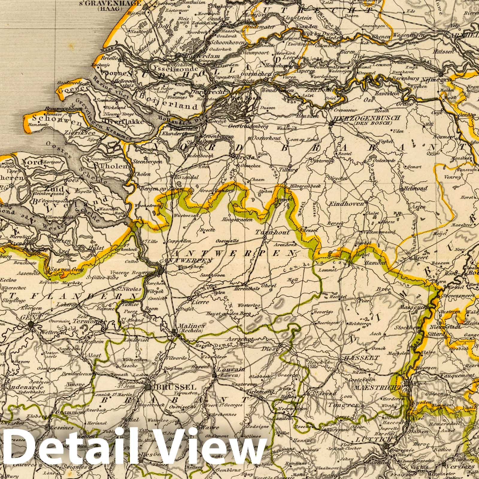 Netherlands and Belgium - Railroad Map, 1865 - Historical Map Print