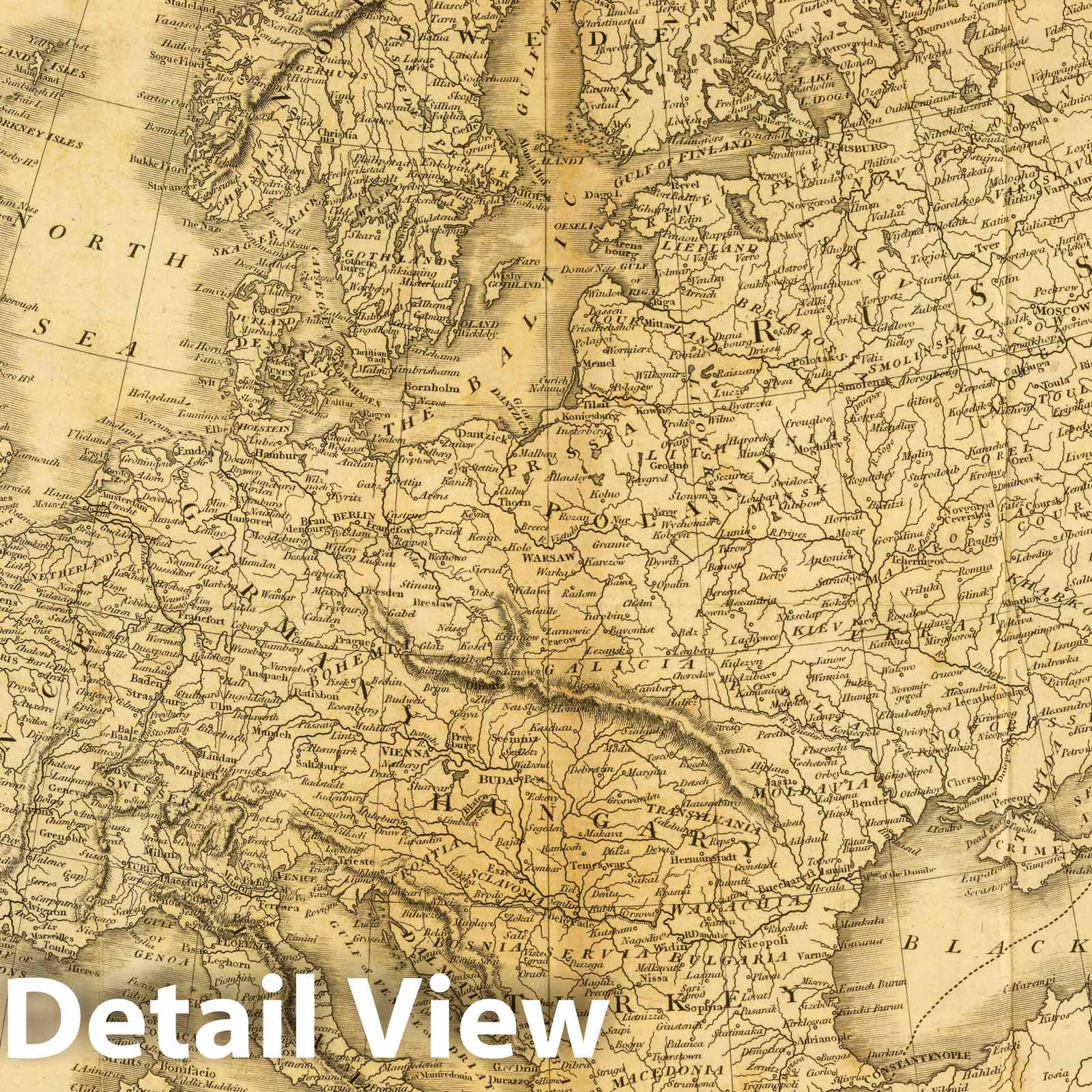 Europe - River Map, 1814 - Historical Map Print