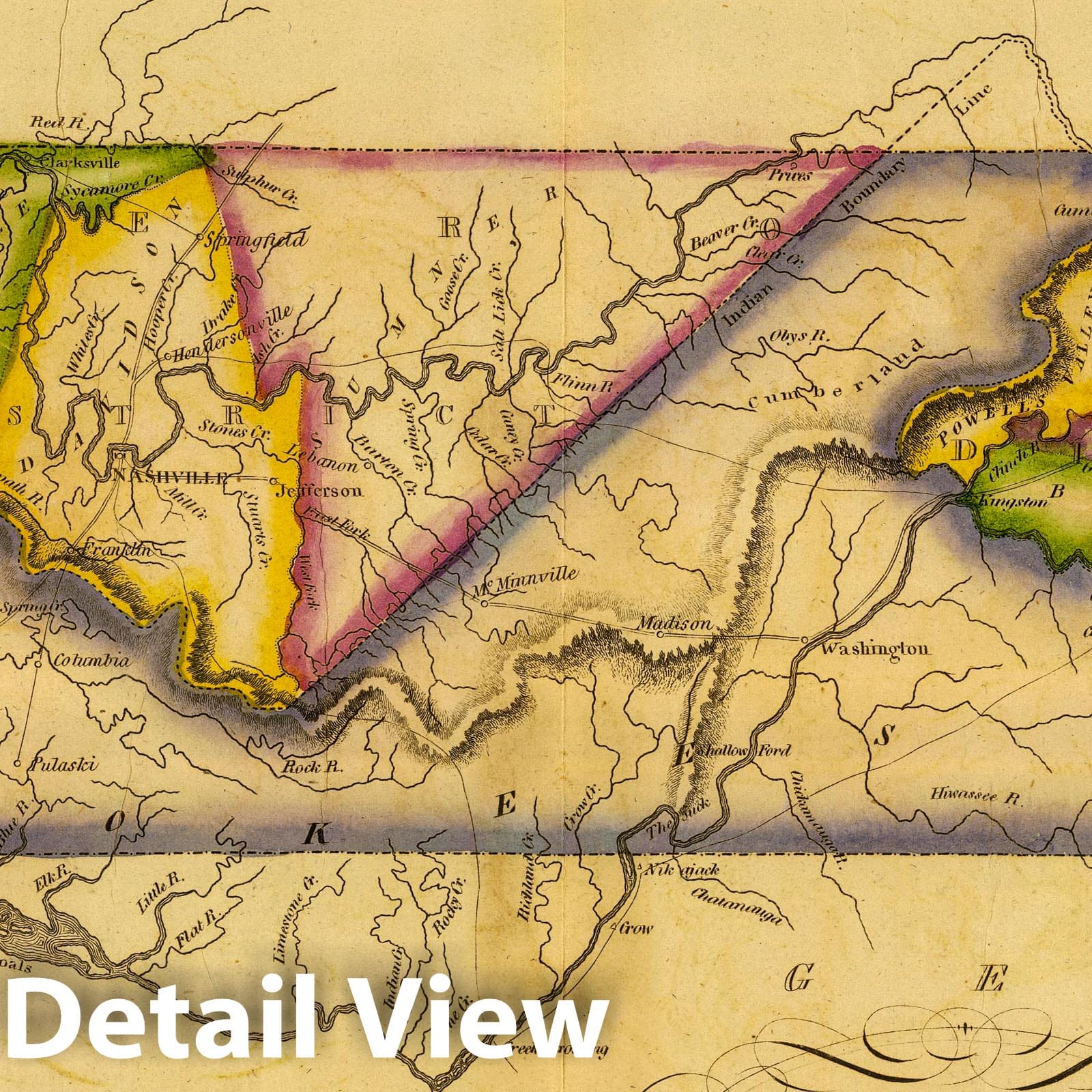 Tennessee - Road Map, 1822 - Historical Map Print