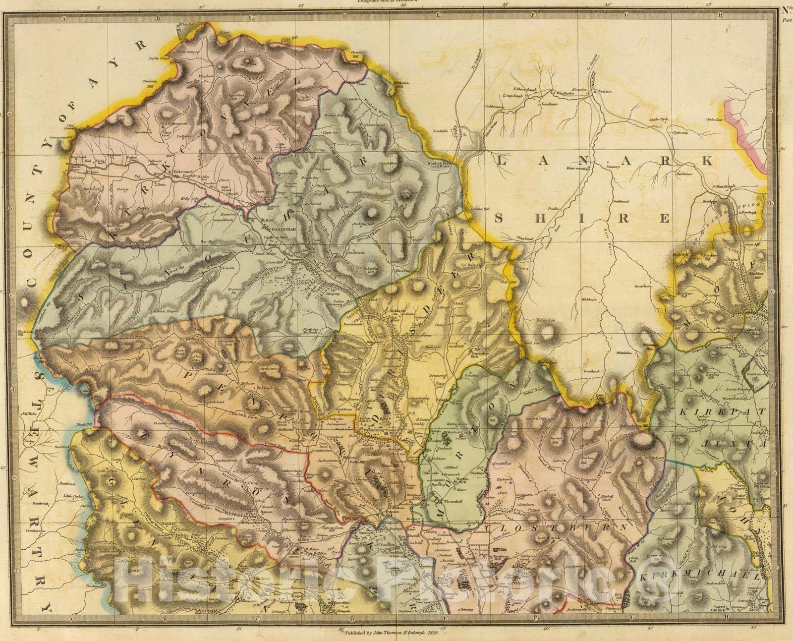 Historic Map : National Atlas - 1832 Dumfriesshire 1 N. - Vintage Wall Art