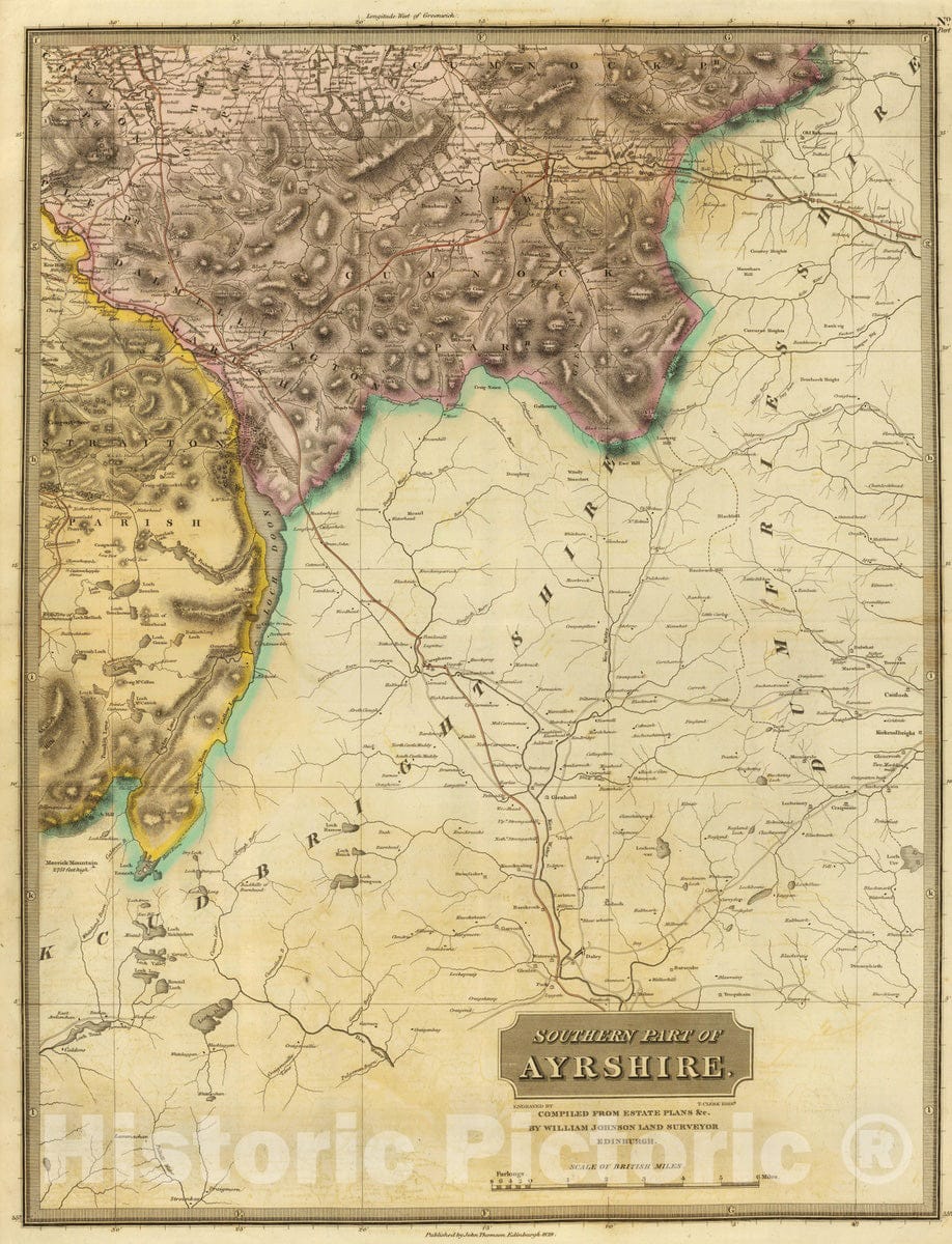 Historic Map : National Atlas - 1832 Ayrshire 4 S. - Vintage Wall Art