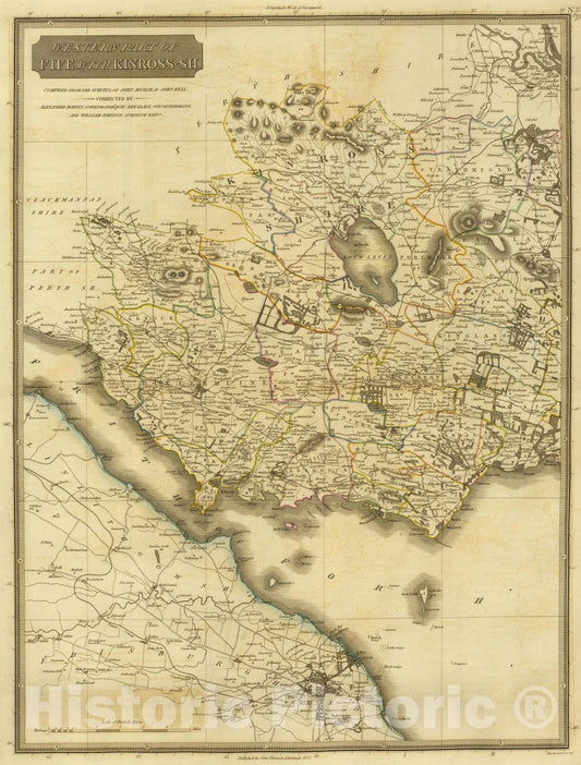 Fife and Kinross, Scotland - Road Map, 1832 - Historical Map Print