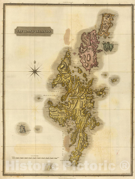 Shetland Islands - Road Map, 1832 - Historical Map Print