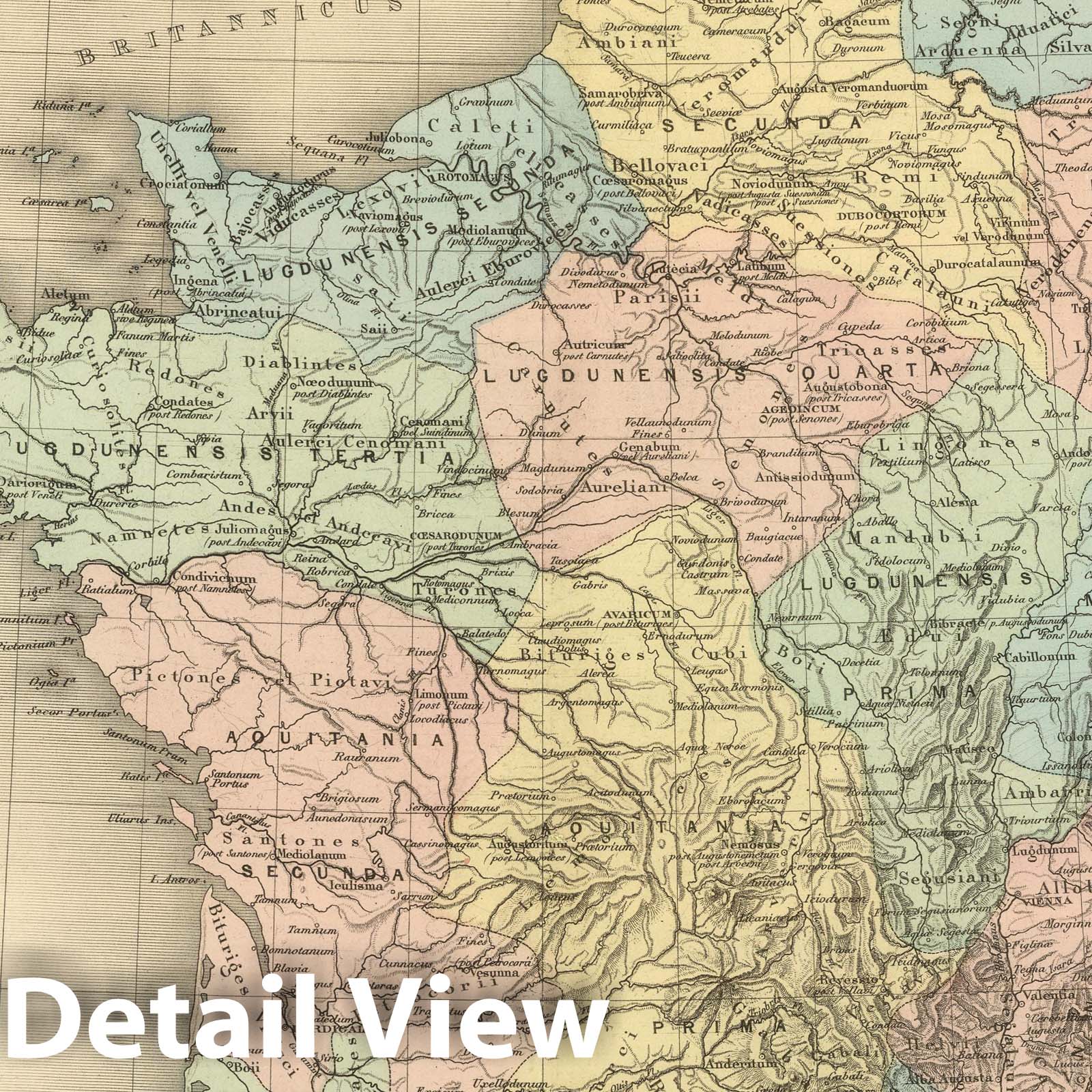 Gaul under the Romans - 1892 Historical Map Print