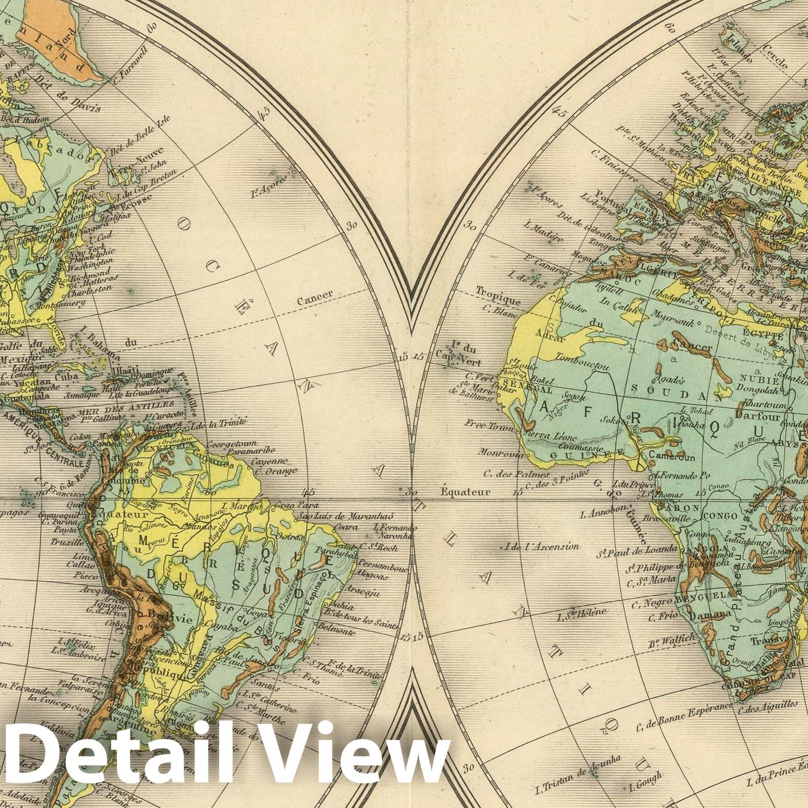 World Hypsometric Map - Railroad Map, 1892 - Historical Atlas Print
