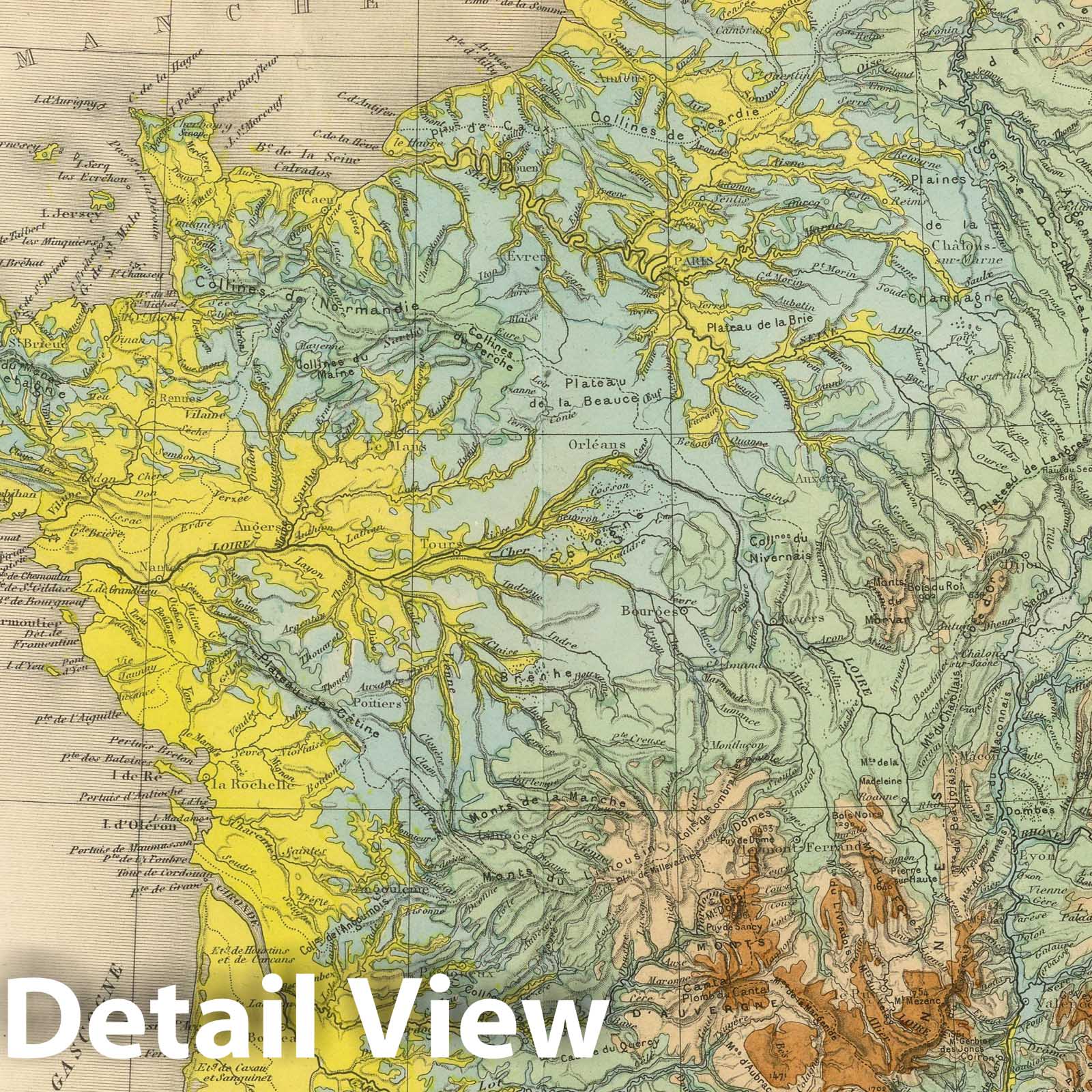 France Hypsometrique 1892 Topographic Map Print - Hand-Colored Atlas Reproduction
