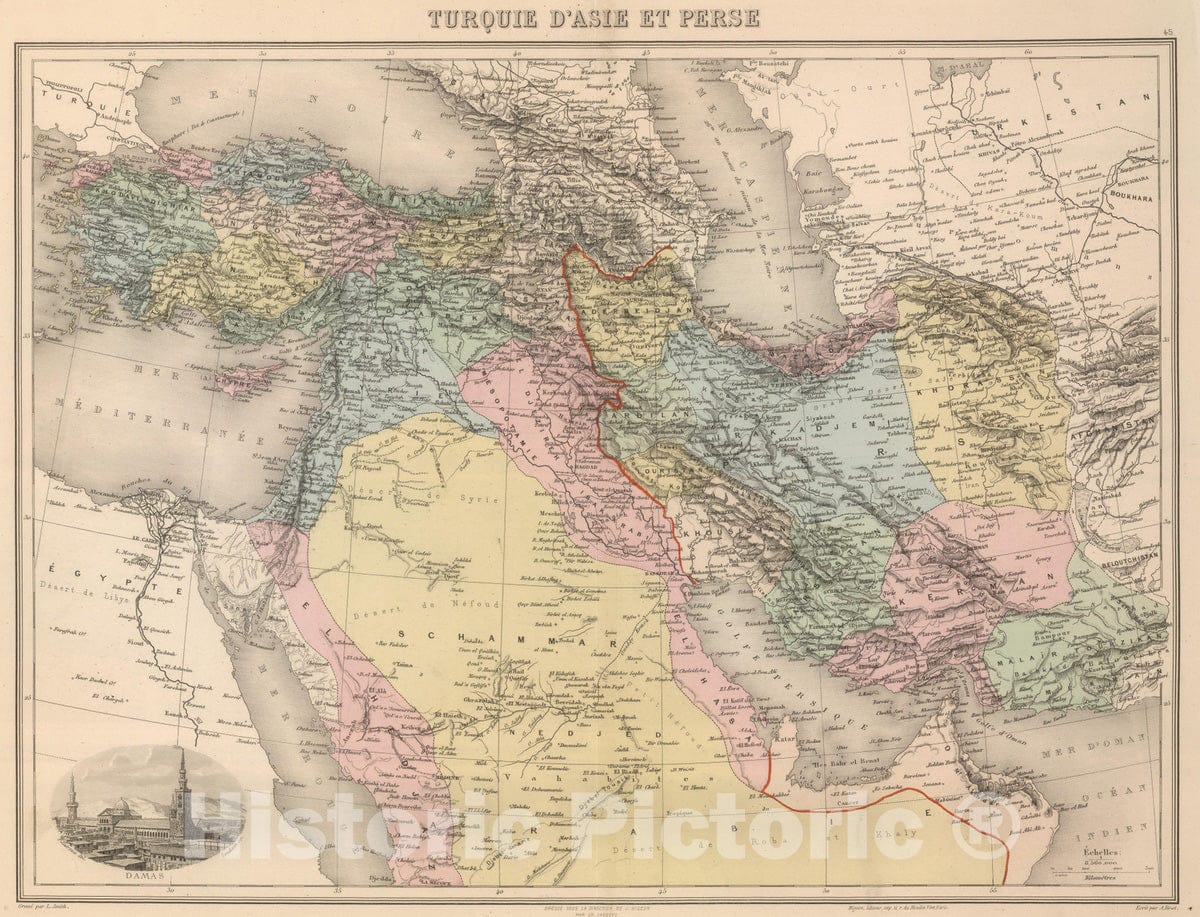 Historic Map : Iran; Saudi Arabia, Middle East 1892 Turquie D'Asie et Persie. , Vintage Wall Art