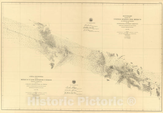 Historic Map : Mexico, Northern Mexico 1901 Linea Divisoria Entre Mexico Y Los Estados Unidos. No. 13. , Vintage Wall Art