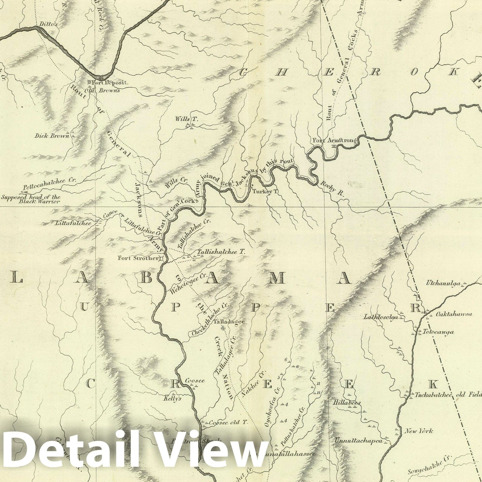 Cherokee and Creek Nations Territory Map 1824 - Historical Map Print