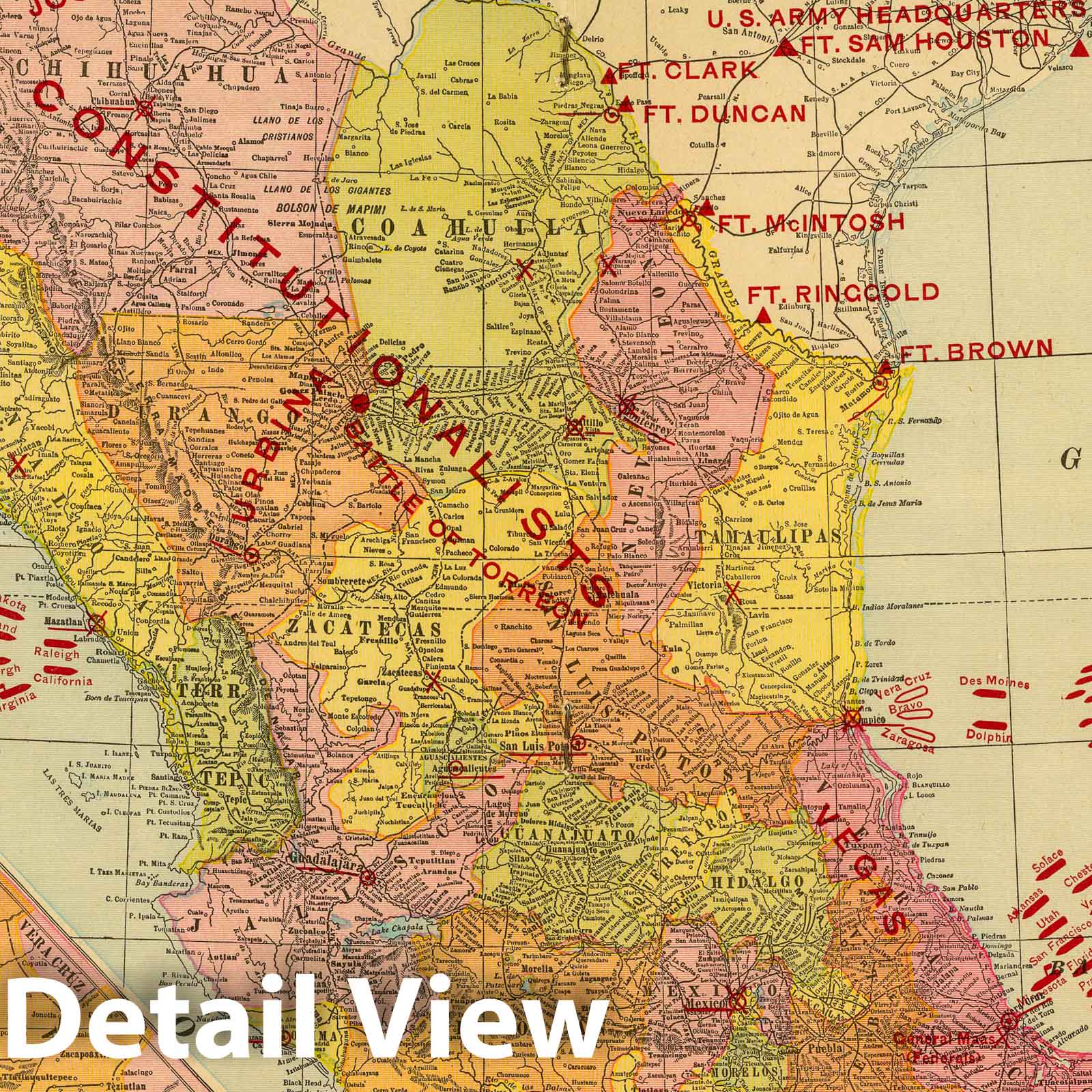 Mexico 1912 - Military Map Print with Forts and Fleet Locations