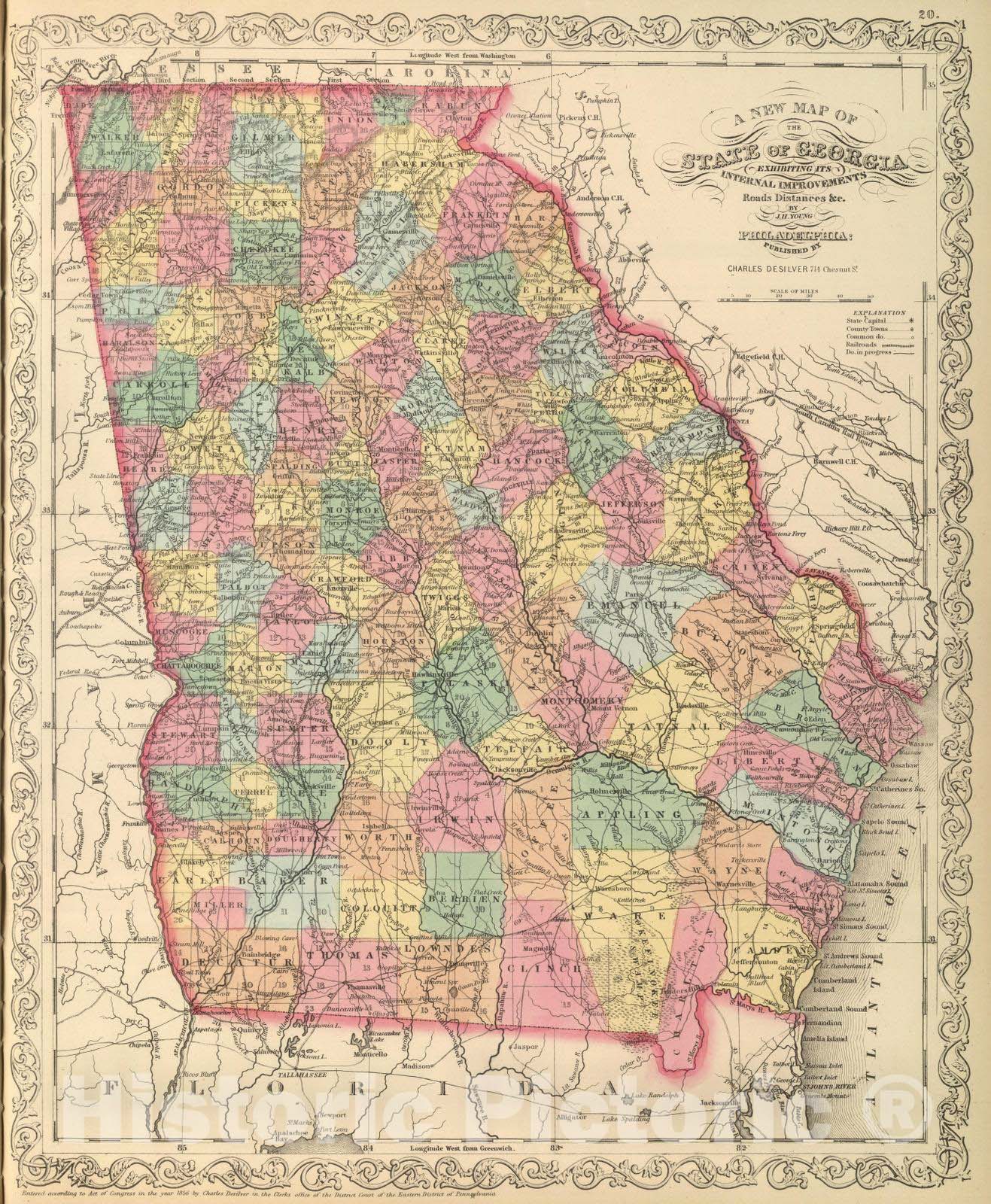 Historic Map : 1859 Georgia. - Vintage Wall Art