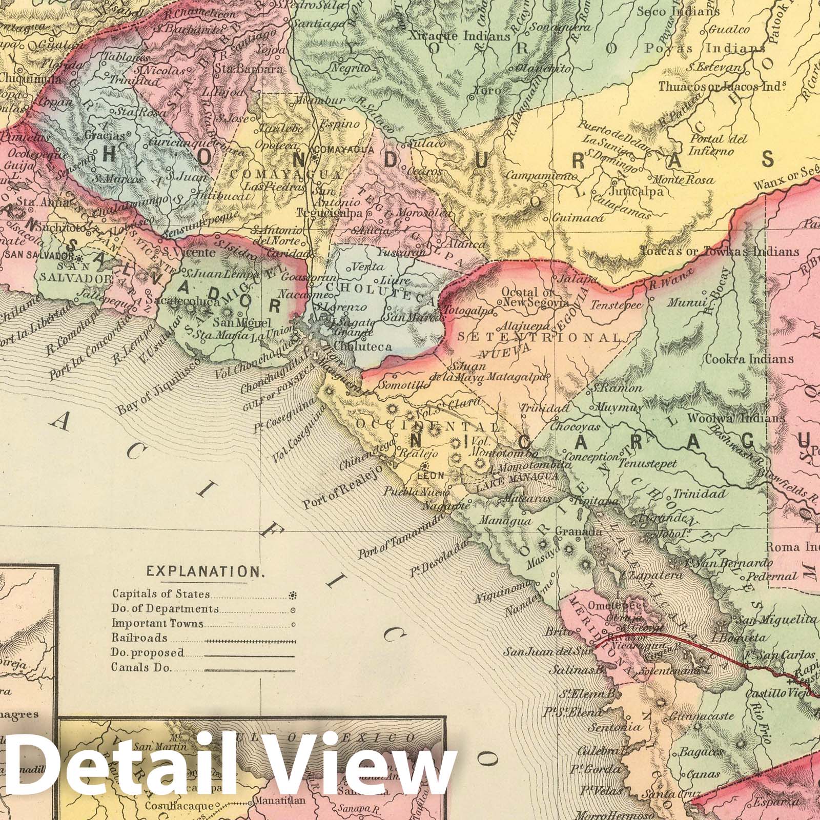 Central America - Railroad Map, 1859 - Historical Map Print