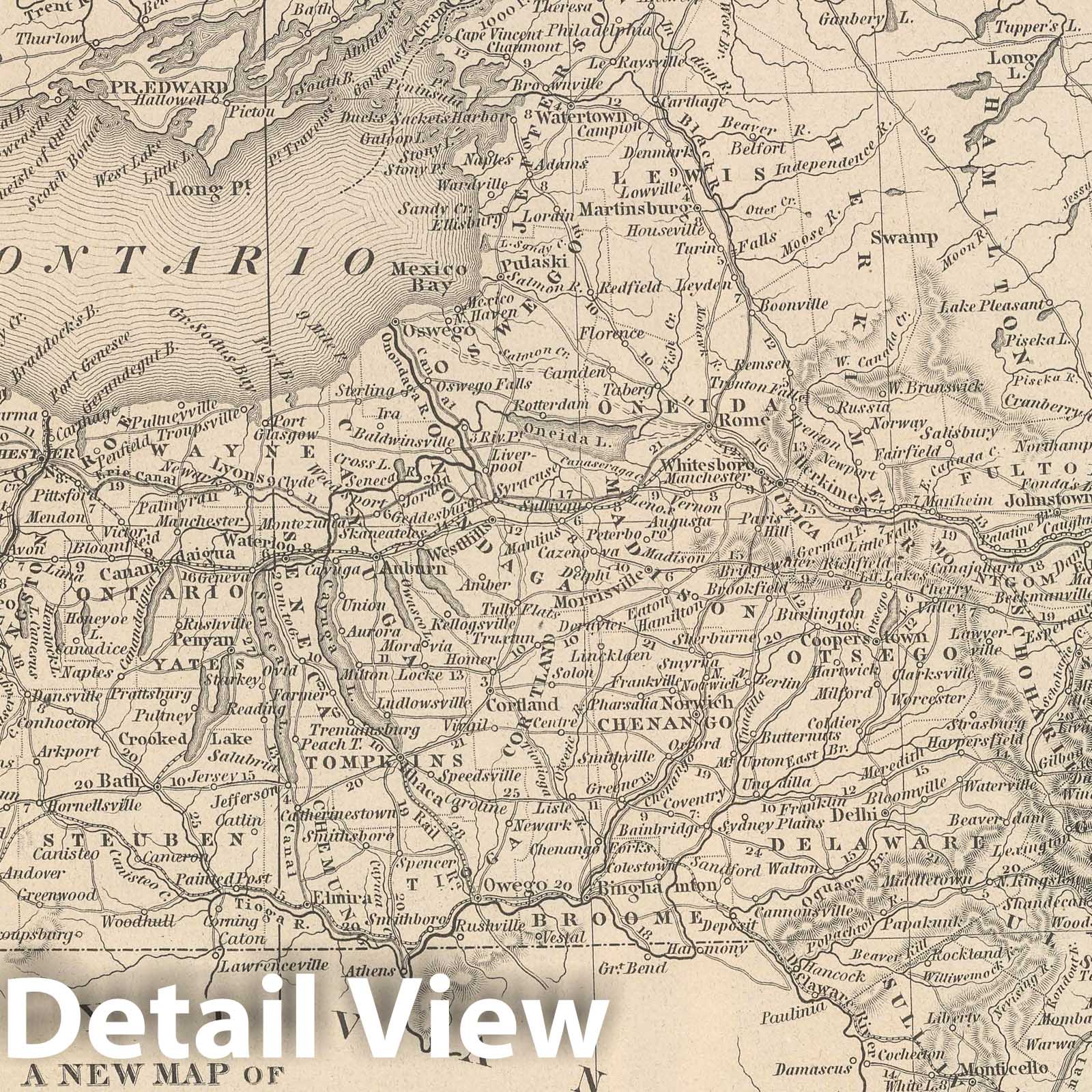New York - Railroad Map, 1848 - Historical Map Print