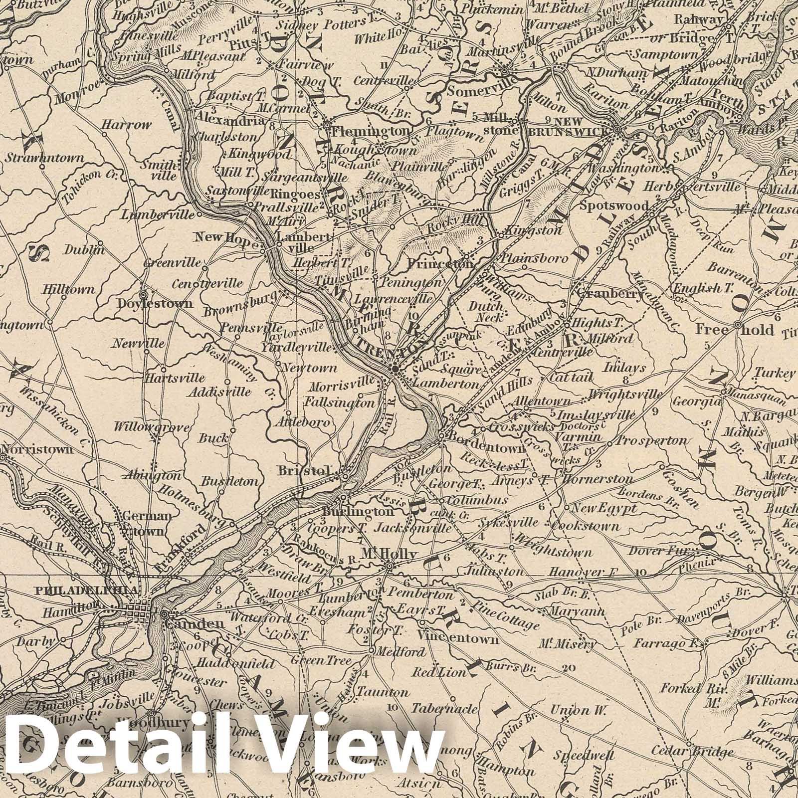 New Jersey - Railroad Map, 1848 - Historical Map Print