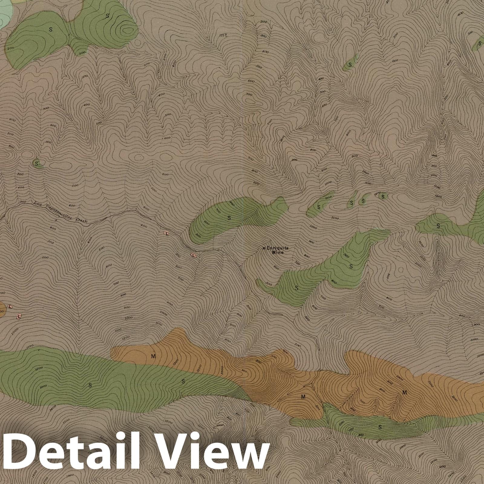 New Almaden Mining District, California - Road Map, 1887 - Historical Geological Map Print