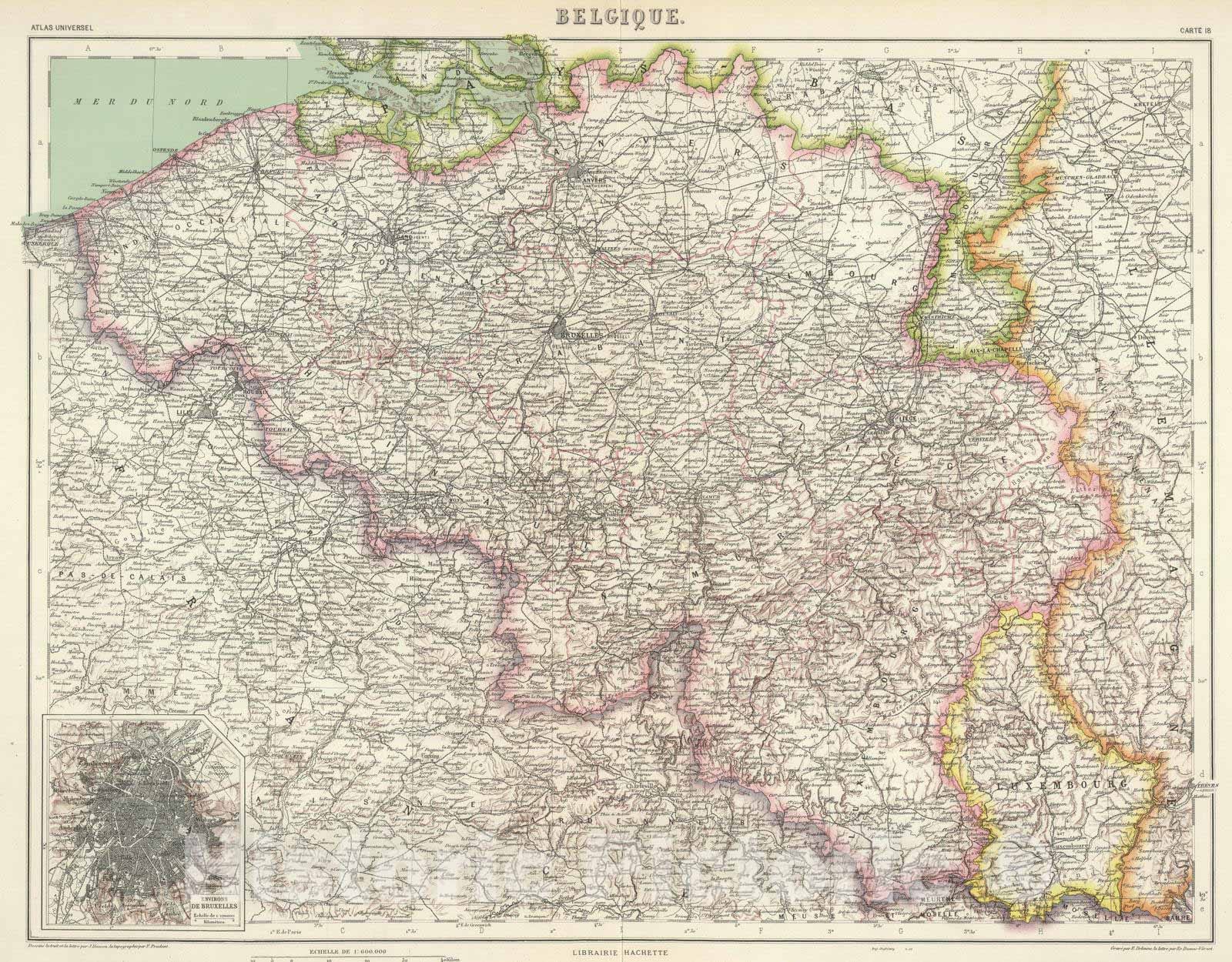 Historic Map : Belgium; Luxembourg, 1930 Belgique. , Vintage Wall Art