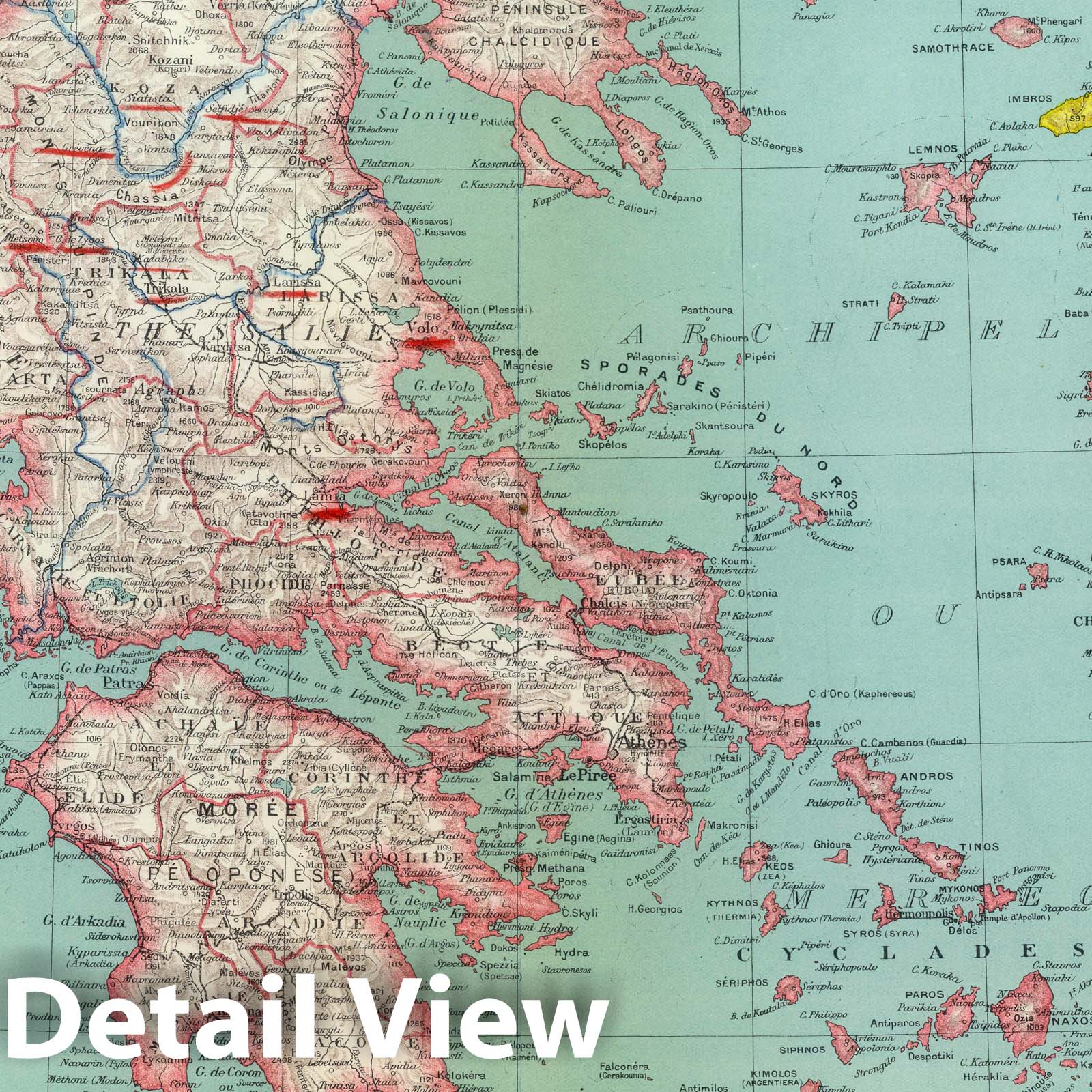 Greece 1935 Historical Map Print - Vivien de Saint-Martin & Schrader Atlas