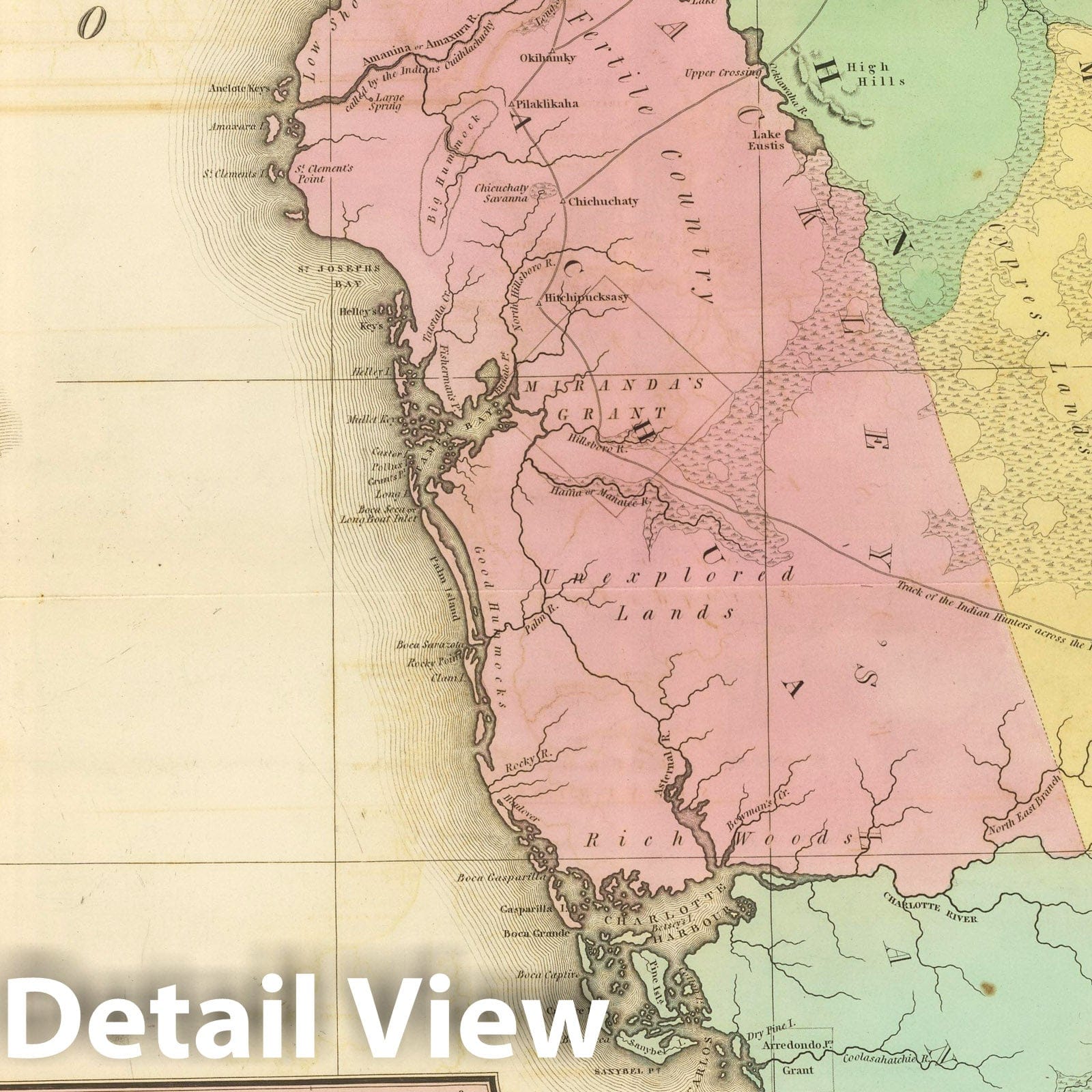 Map of Florida by H.S. Tanner 1833 American Atlas Historical Map Print
