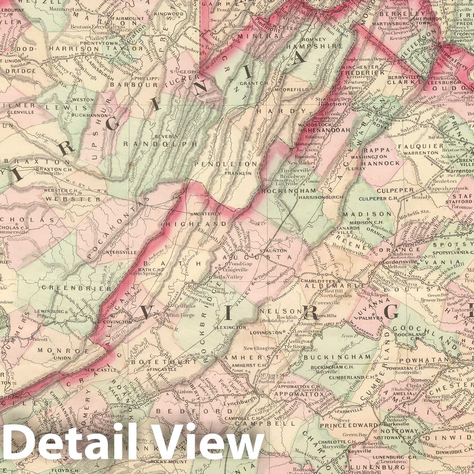Delaware, Maryland, Virginia, West Virginia & District of Columbia Railroad Map, 1875
