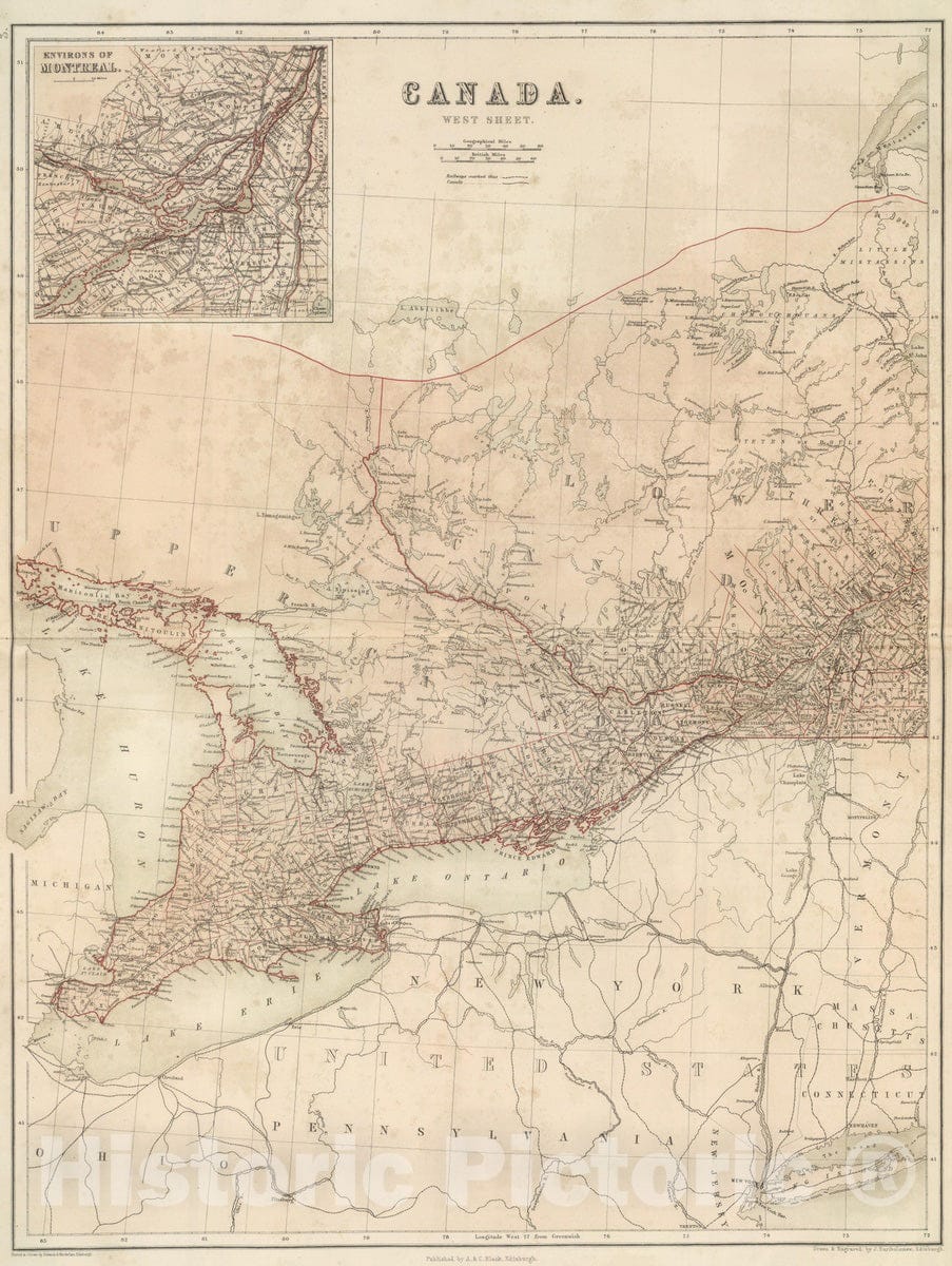 Historic Map : National Atlas - 1856 Canada, West Sheet. - Vintage Wall Art