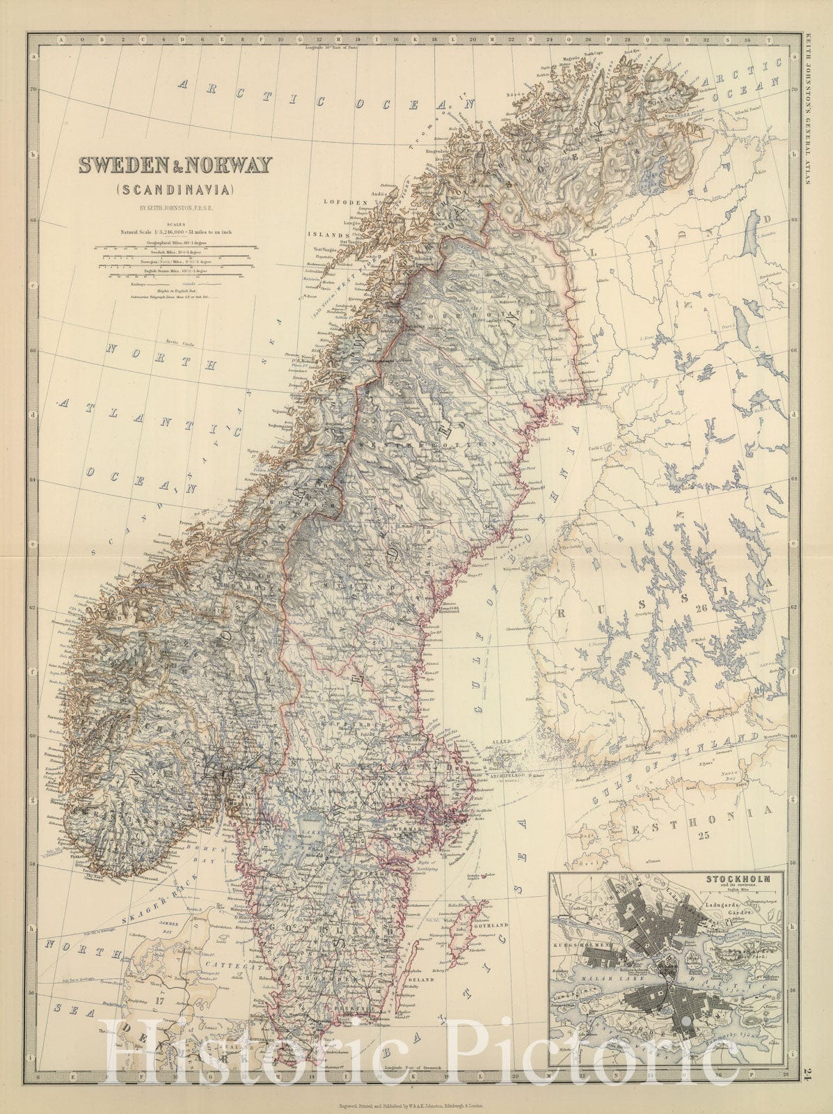 Historic Map : 1879 Sweden & Norway (Scandanavia) - Vintage Wall Art