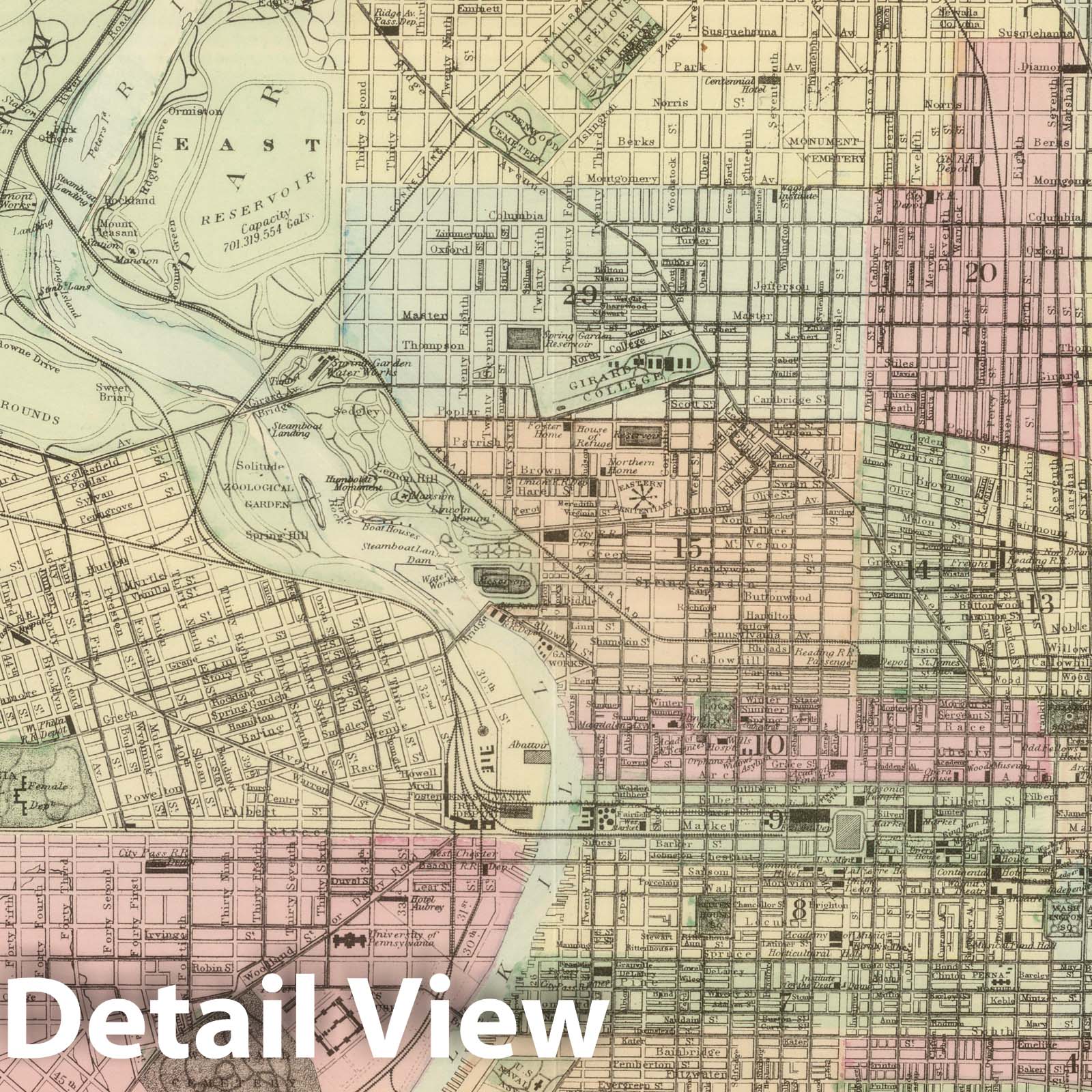 Philadelphia and Camden - Railroad Map, 1884 - Historical Map Print