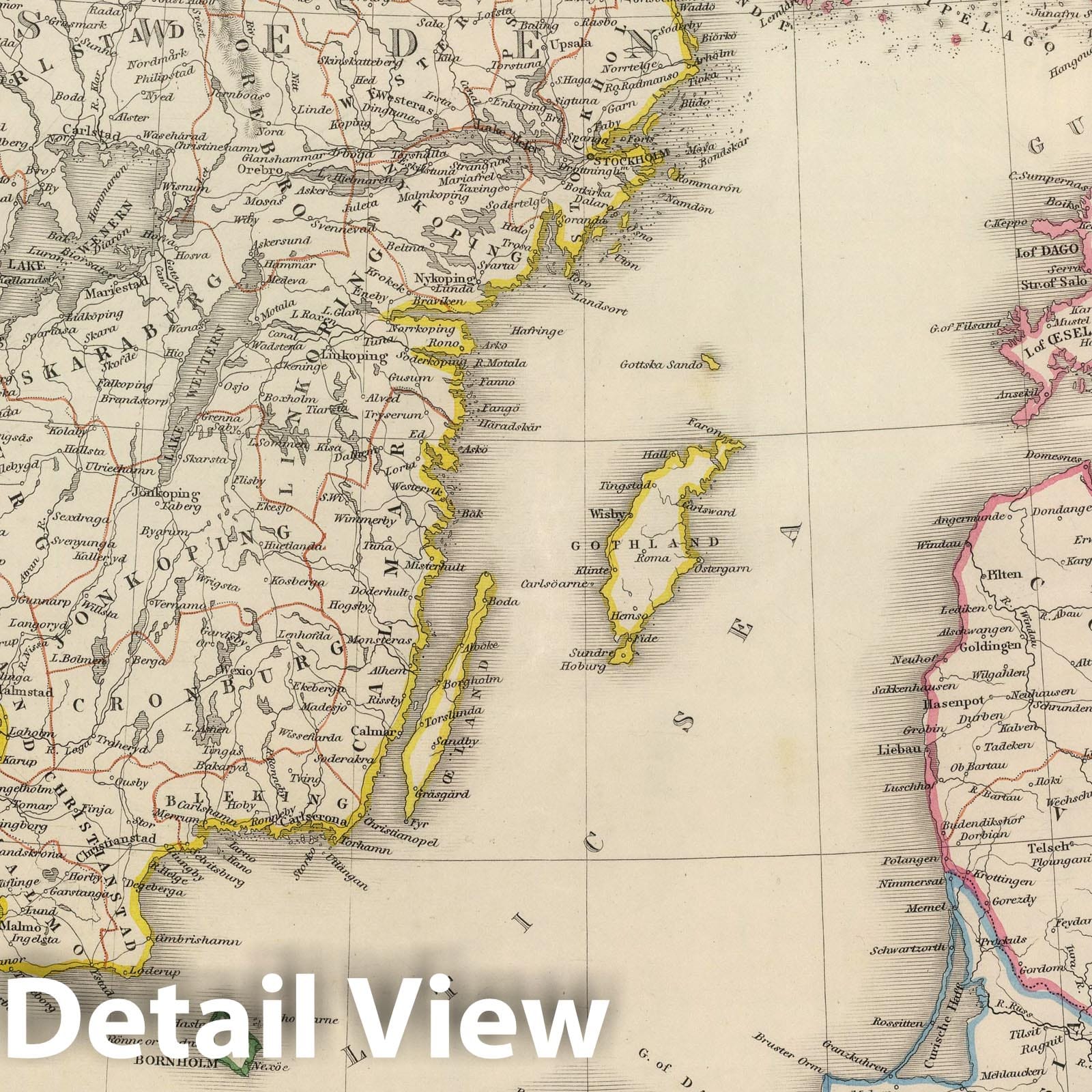 Denmark, Sweden, and Russia on the Baltic, 1847 - Historical Map Print