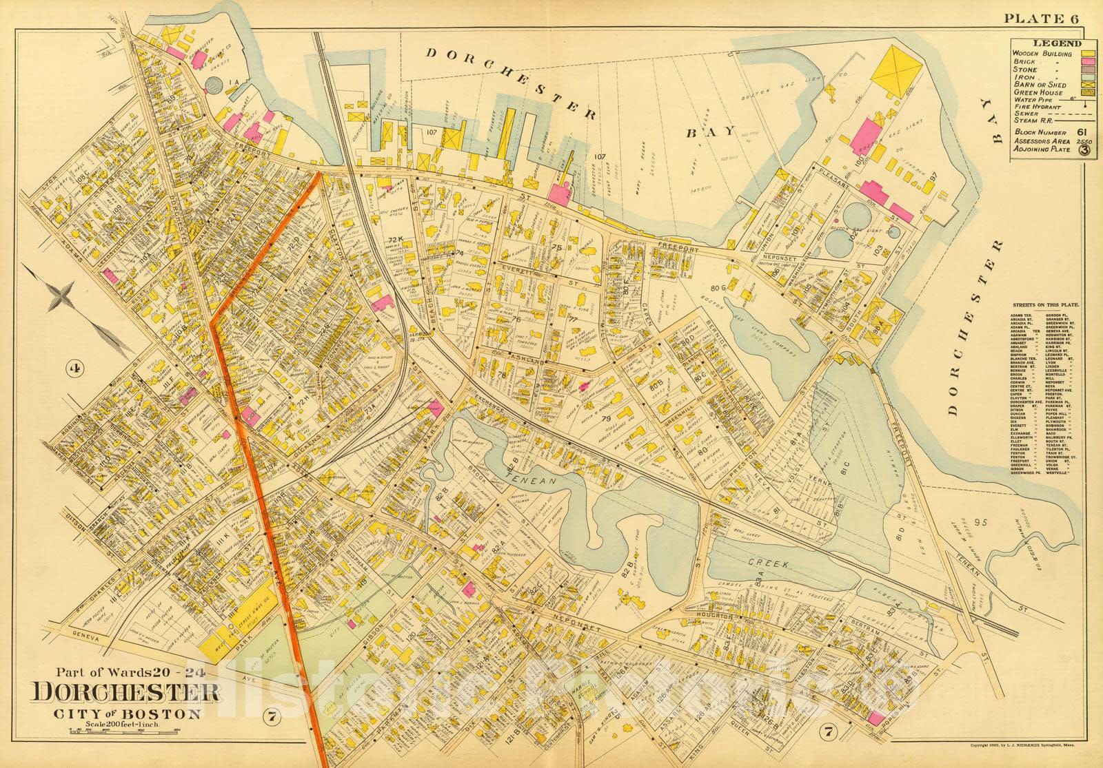 Historic Map : City Atlas - 1899 6. Wards 20, 24 Dorchester. - Vintage Wall Art