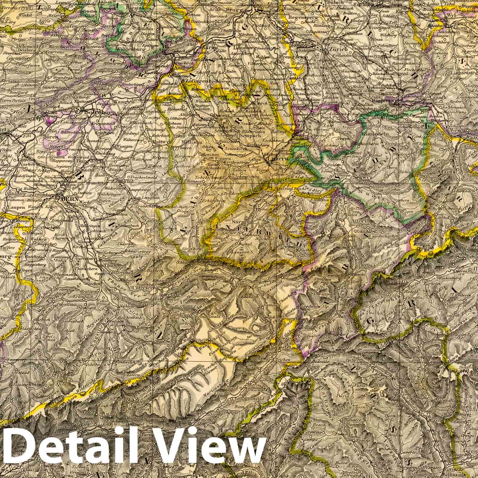 Switzerland - Railroad Map, 1865 - Historical Map Print