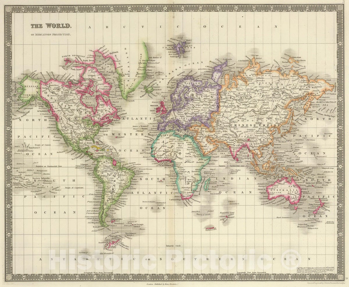 Historic Map : 1844 World. - Vintage Wall Art
