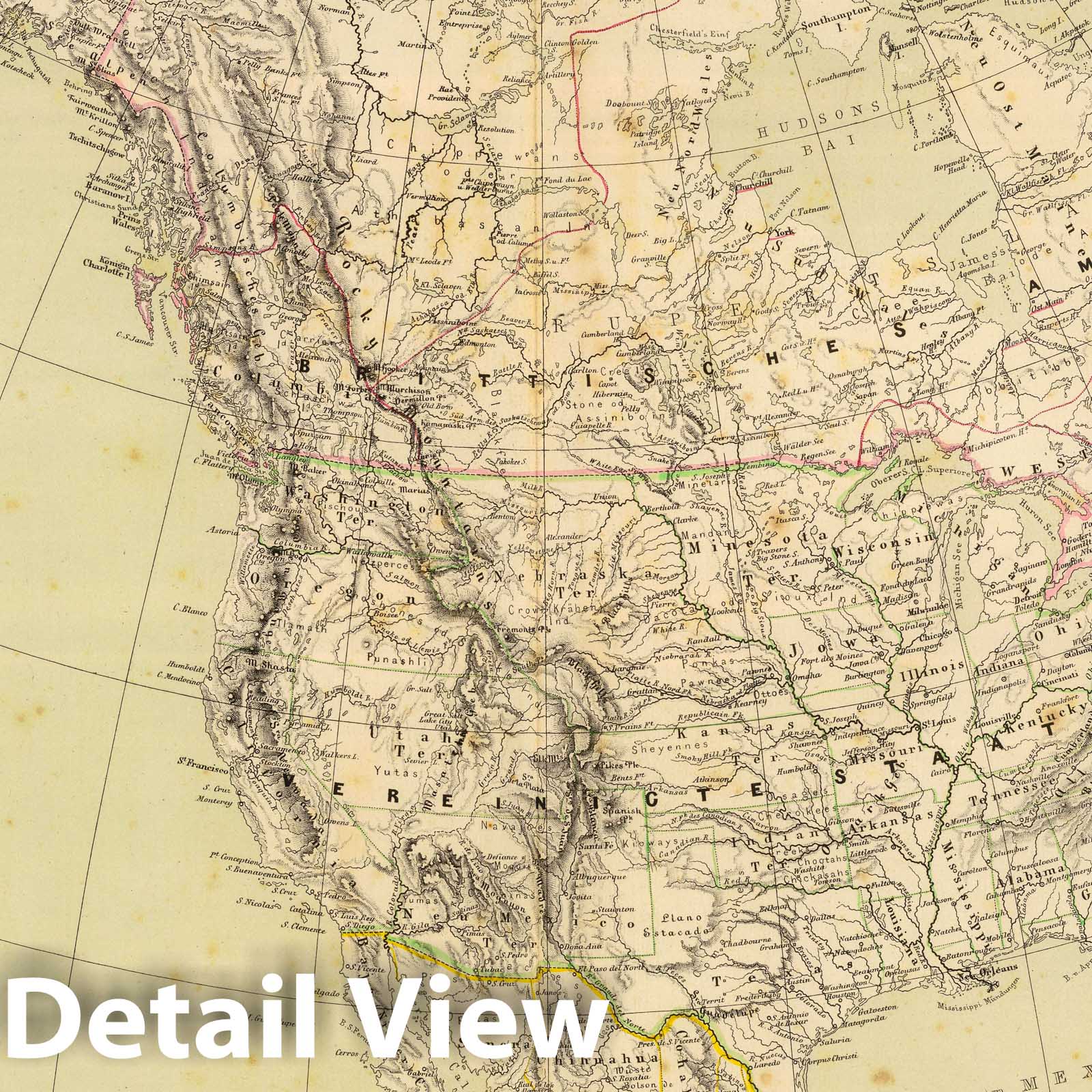 North America - River Map, 1864 - Historical Map Print
