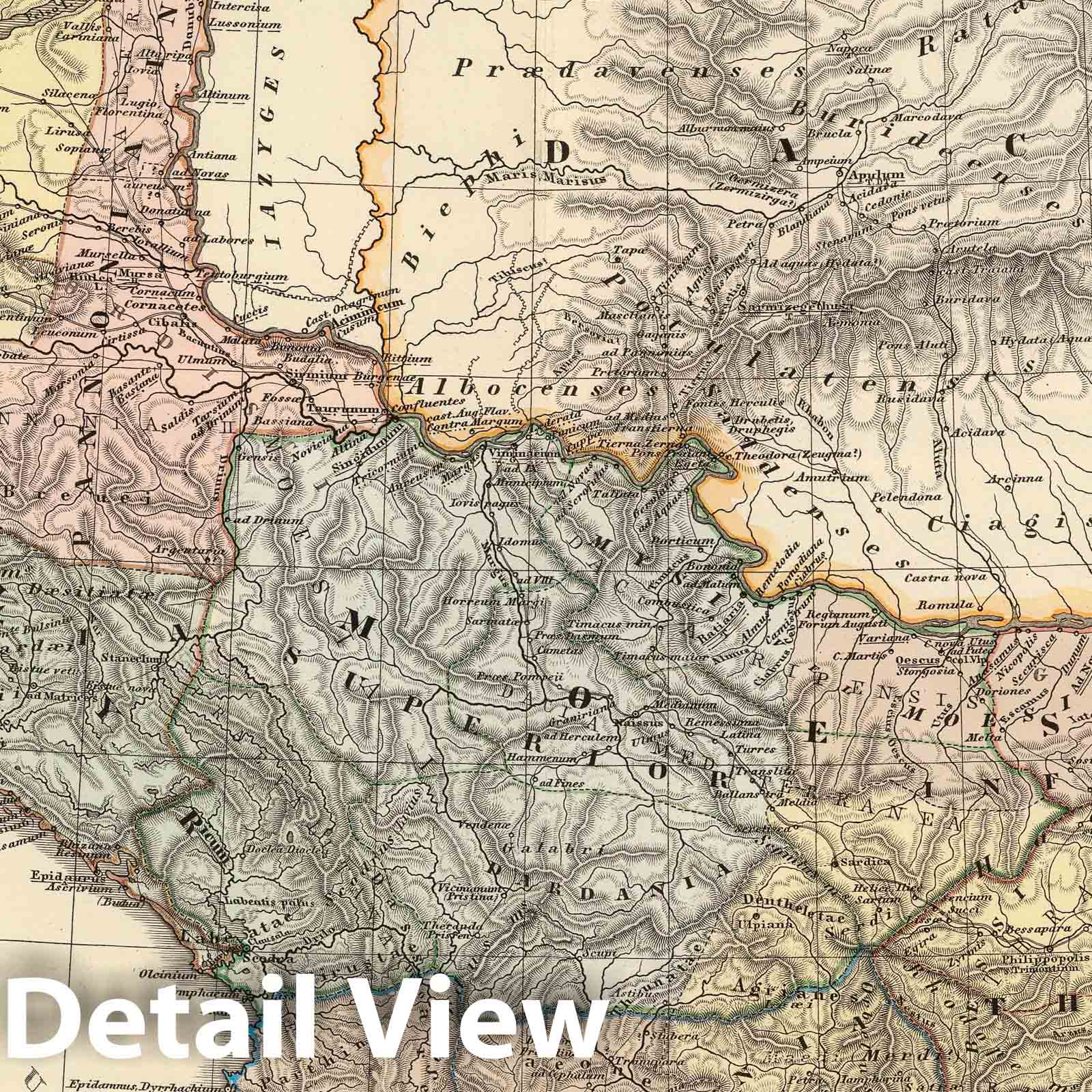 Pannonia, Illyricum, Dacia, Moesia, Thracia, Macedonia, Epirus - 1865 Historical Map Print