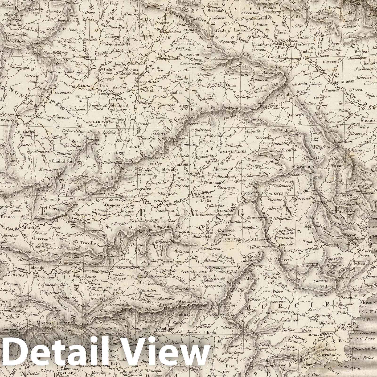 Spain and Portugal - River Map, 1837 - Historical Map Print