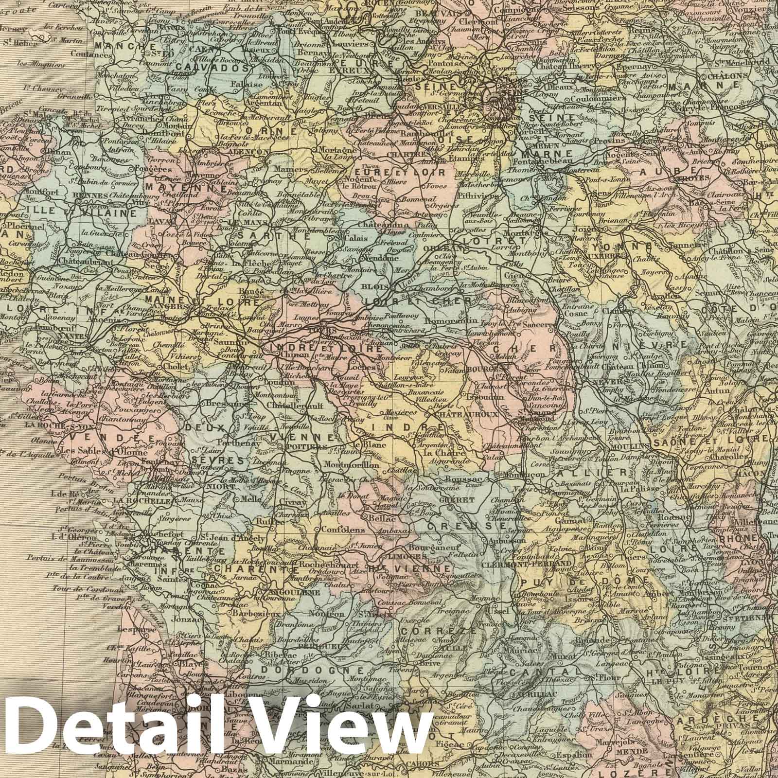 France - Railroad Map, 1892 - Hand-Colored Historical Map Print