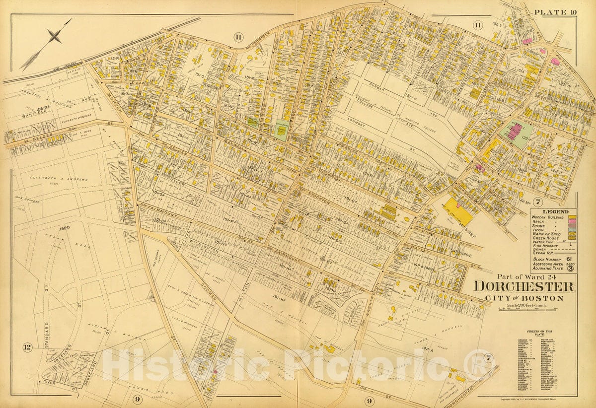 Historic Map : City Atlas - 1899 10. Ward 24 Dorchester. - Vintage Wall Art