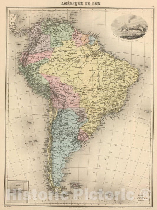 South America - Railroad Map, 1892 - Historical Map Print
